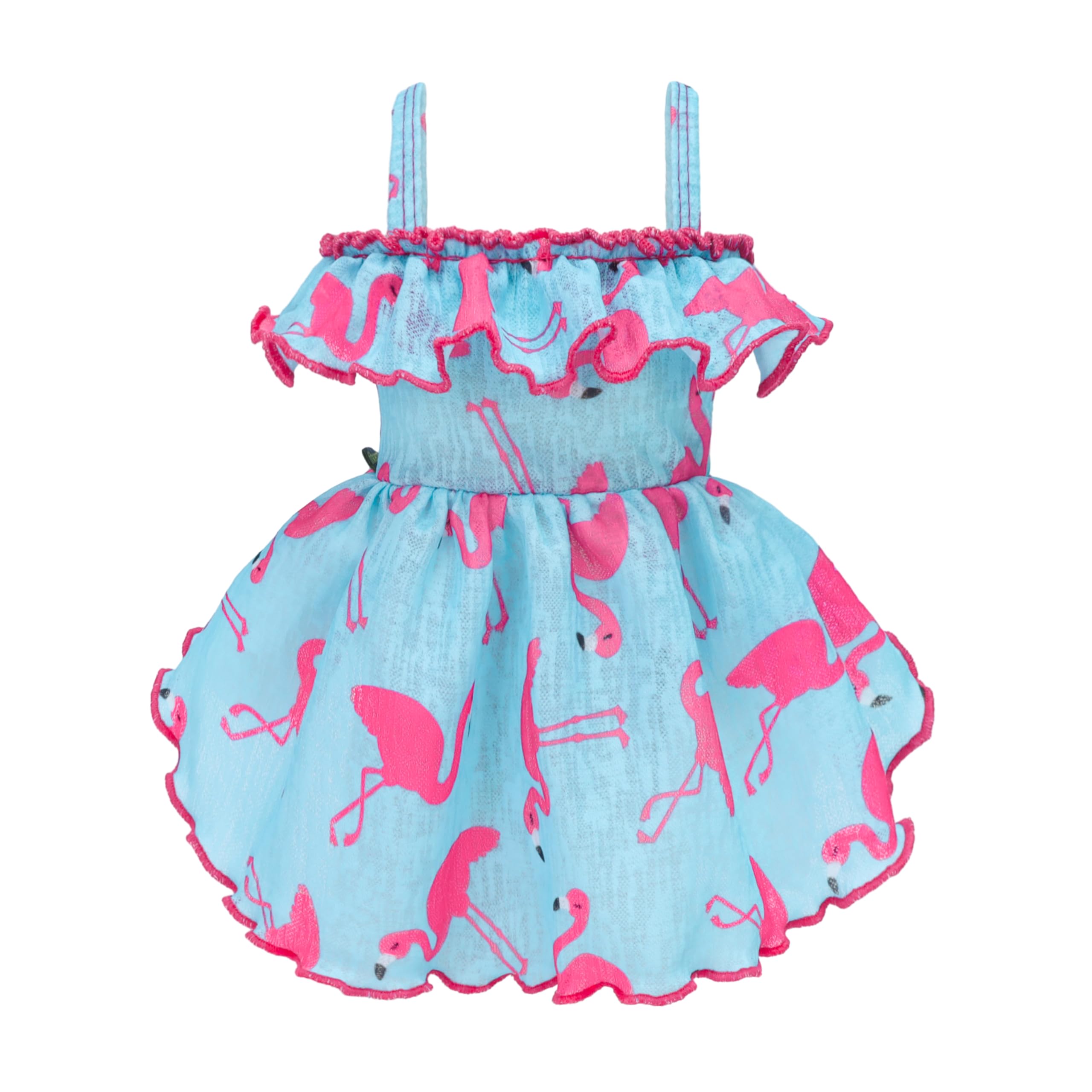 Fitwarm Flamingo Dog Dress: Summer Ruffled Hawaiian Dog Sundress, Pet Outfit - Blue, Pink, Small