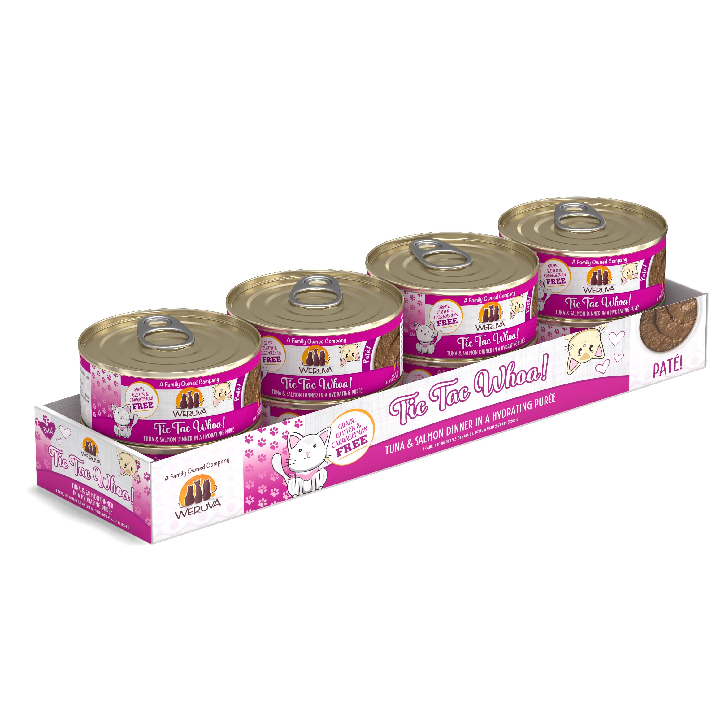 Weruva Wet Cat Food, Tic Tac Whoa with Tuna and Salmon Pate, 5.5oz Can, Pack of 8