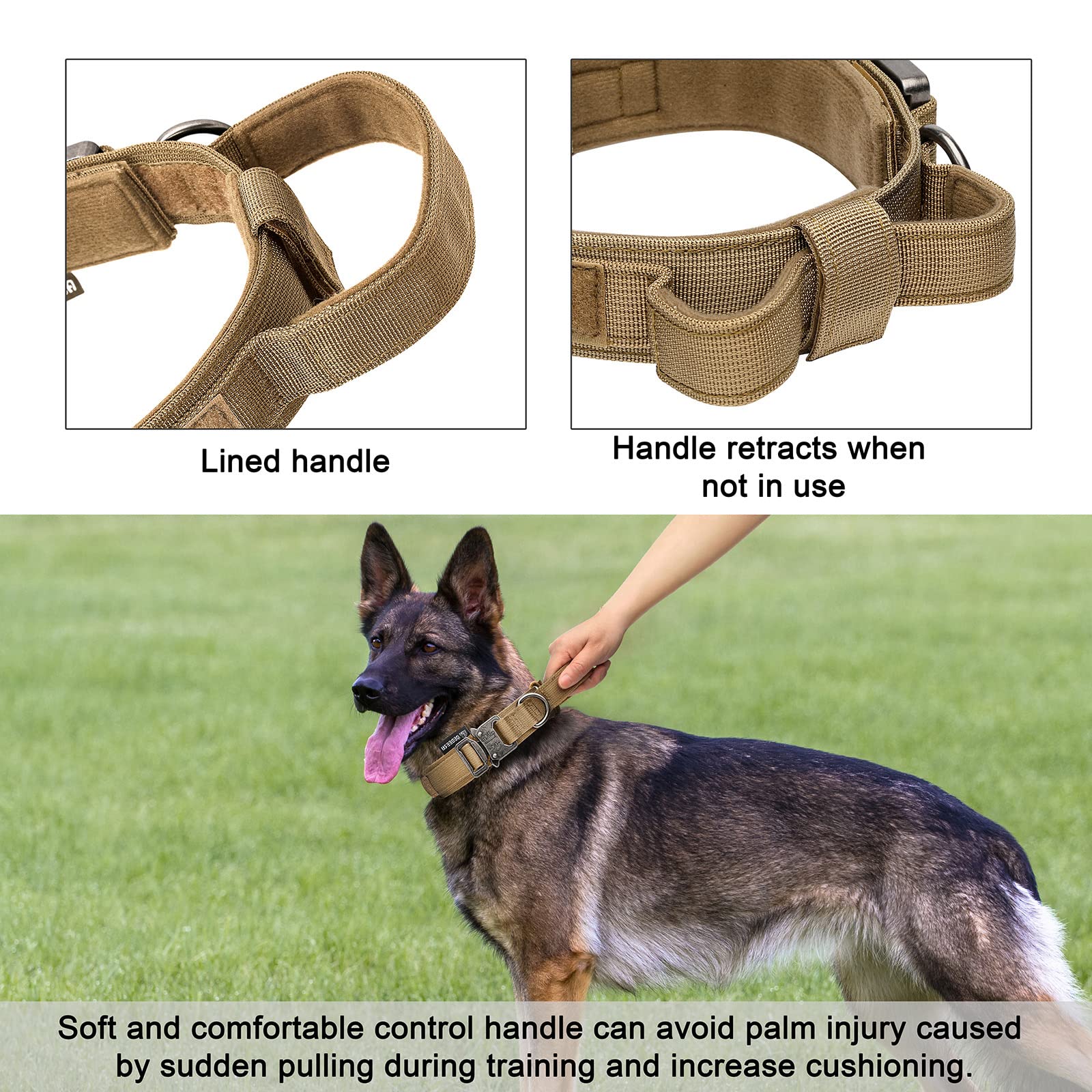 OEBEESA Tactical Dog Collar Adjustable Military Collar: - Nylon K9 Collars with Handle and Heavy Duty Metal Buckle for Medium Do
