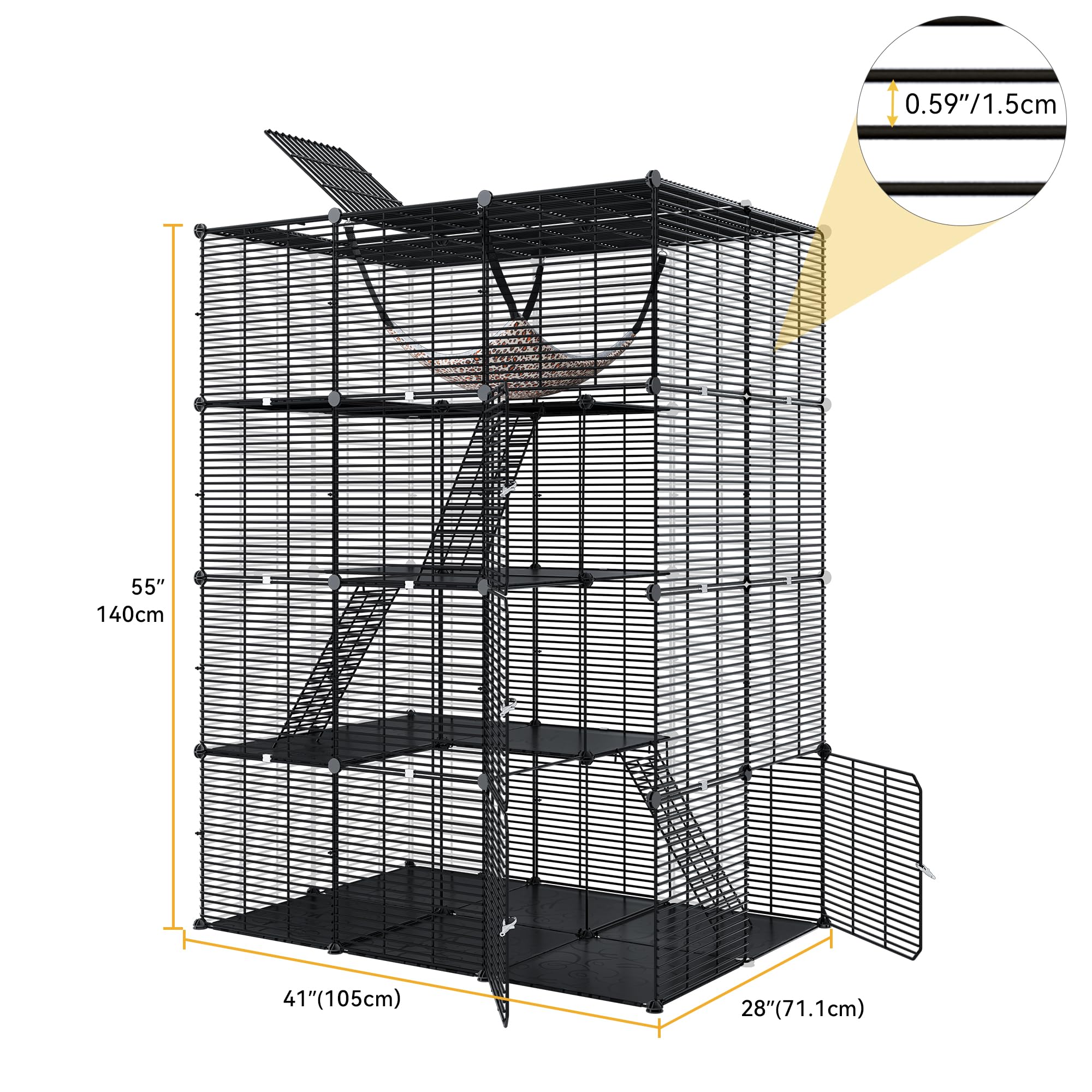 DWVO Large Indoor Metal Cat Cage: 4 Tier DIY Pet Playpen with Hammock for Puppy Rabbit Bunny Chinchilla Squirrel Ferret