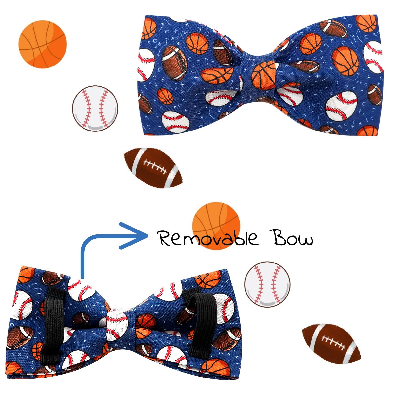 Elegant little tail Dog Collar, Balls Print Dog Collar with Bow Boy Dog Collar Pet Collars Soft Dog Bowtie Adjustable Dog Collar