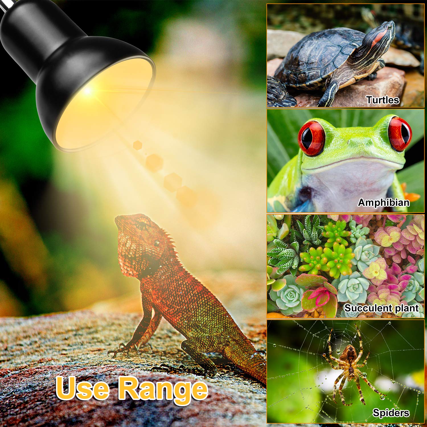 Reptile Heat Lamps, Turtle Lamp Uva/Uvb Turtle Aquarium Tank Heating Lamps With Clamp, 360