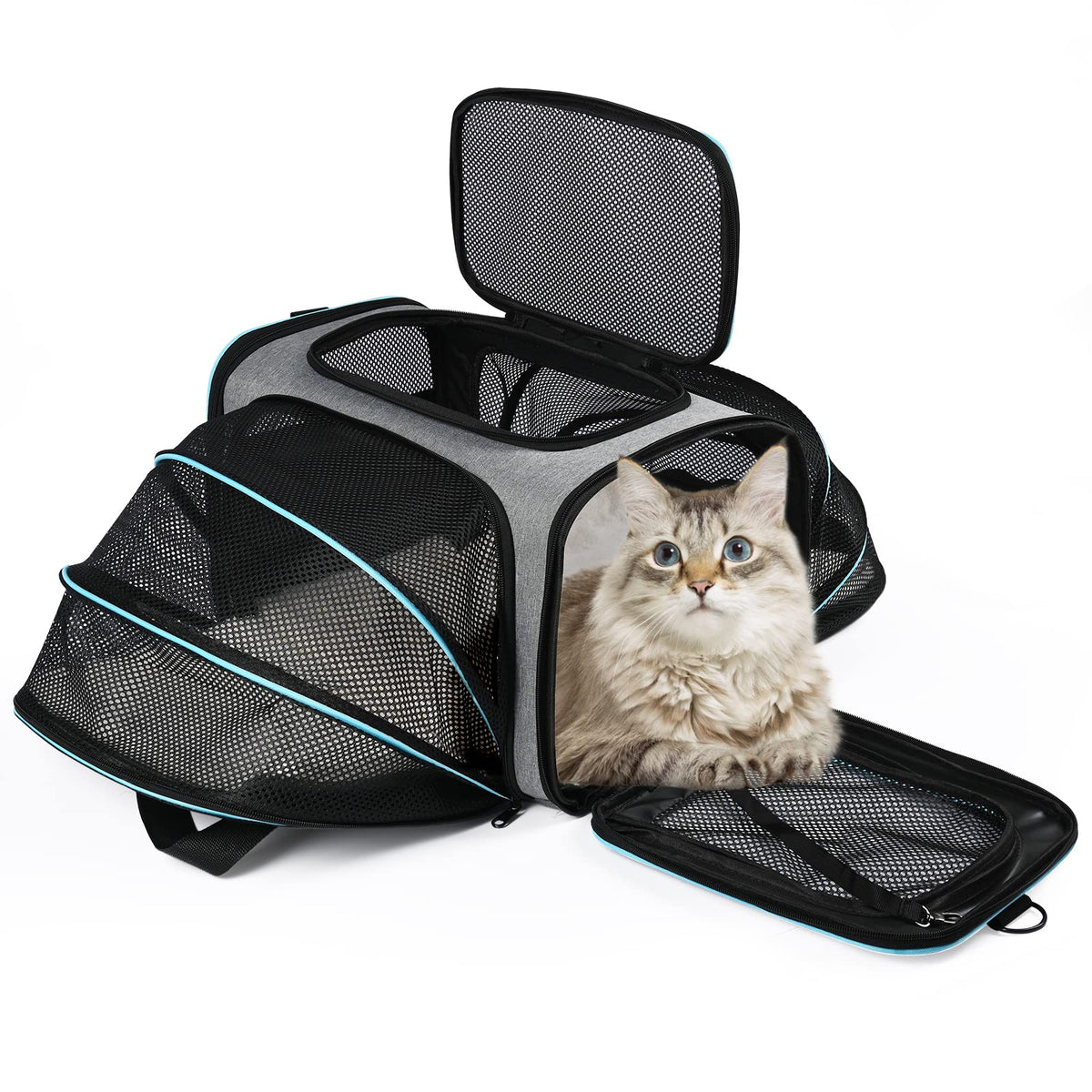 Vkystar Airline Approved Pet Carrier, Soft Sided Portable Pet Travel Carrier 2 Sides Expandable Cat Carrier With Removable Fleece Pad,Safety Leash And Shoulder Strap,Dog And Small Animal(Grey)