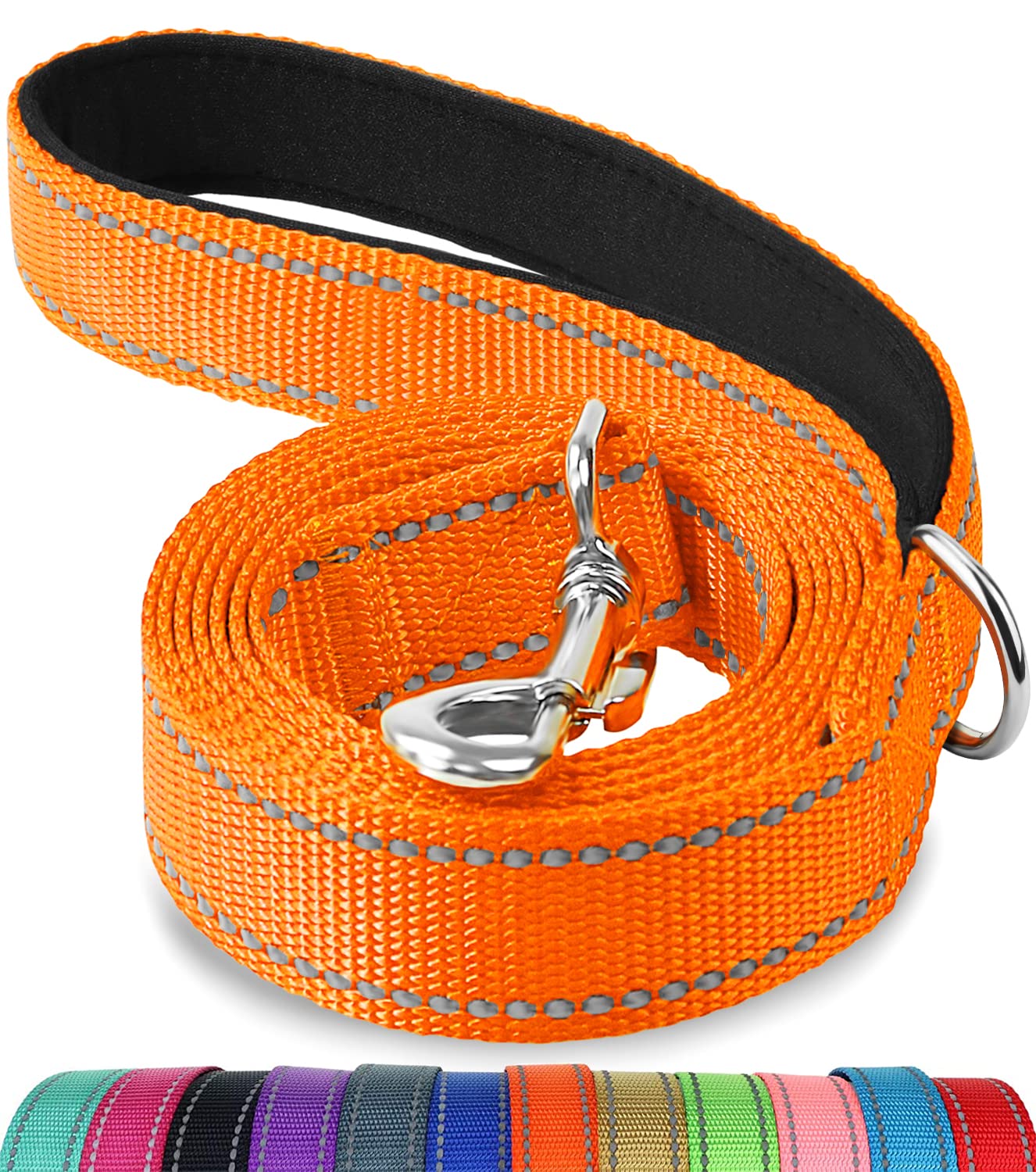 Joytale Double-Sided Reflective Dog Leash, 6 Ft/5 Ft/4 Ft, Padded Handle Nylon Dogs Leashes For Small & Medium Dogs Walking, Orange, 5Ft