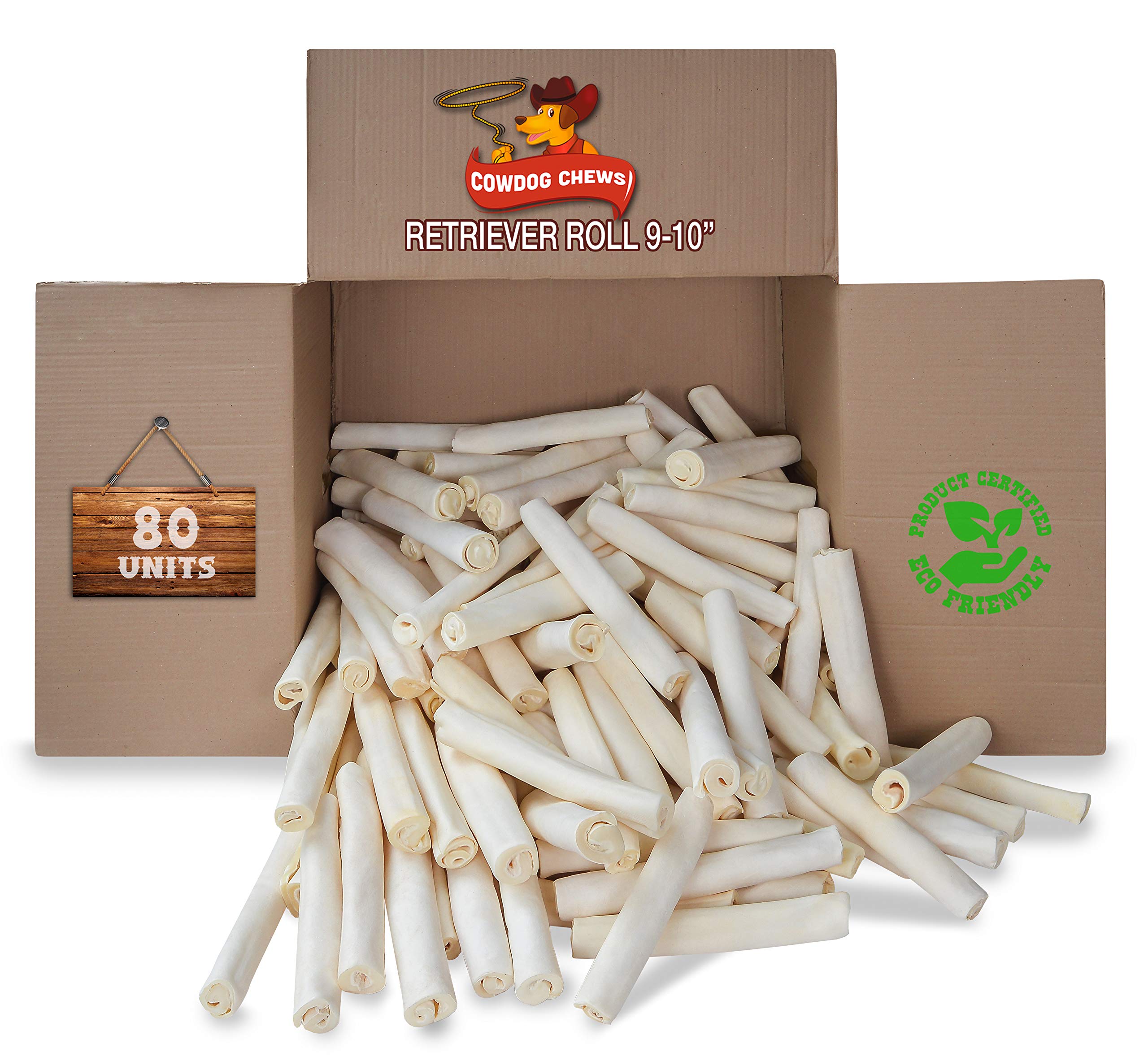 Cowdog Chews Retriever Roll 9-10 Inch All Natural Rawhide Product (80 Pack)