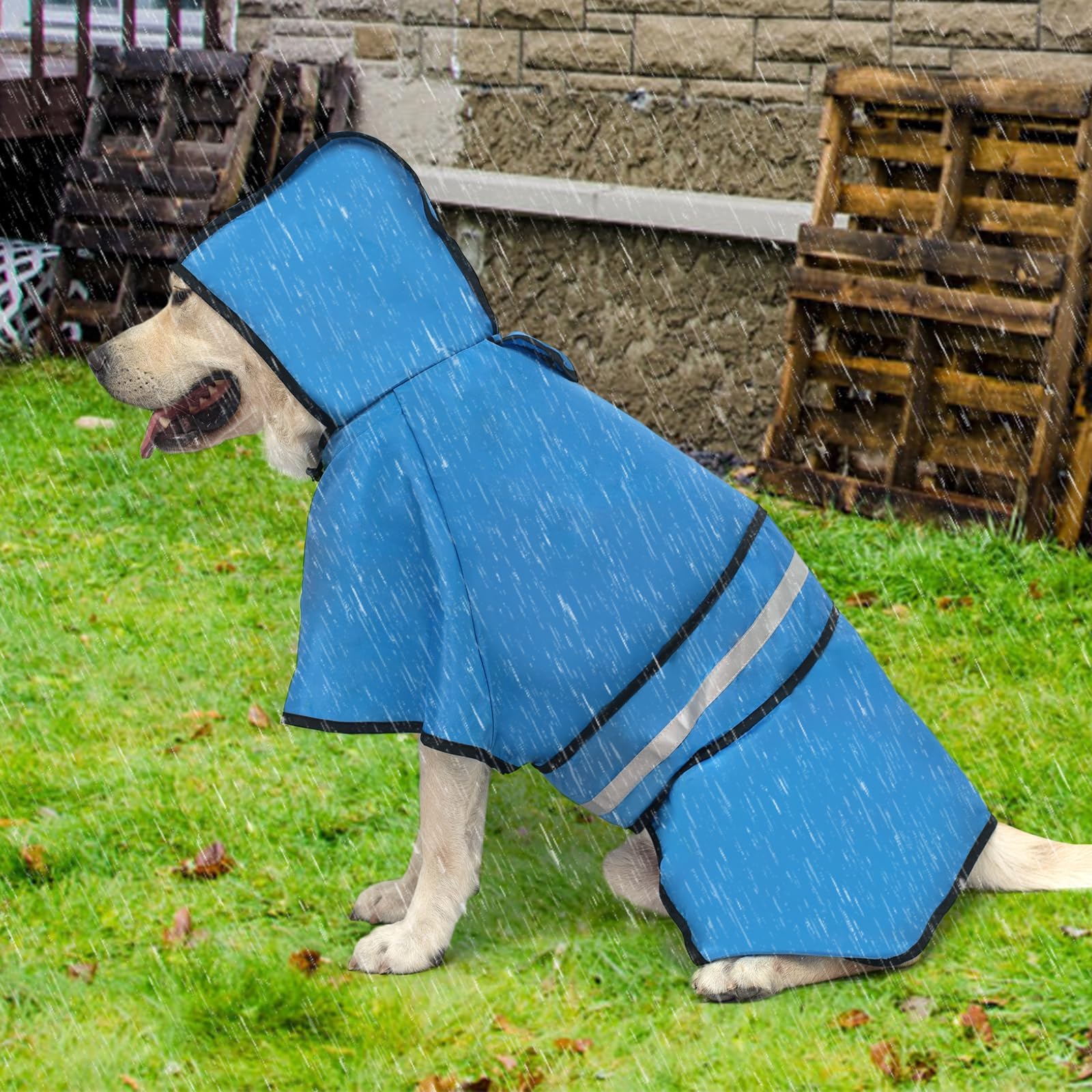KOOLTAIL Dog Raincoat Hooded Slicker Poncho with Leash Hole, Raincoat for Large Dogs, Waterproof Doggie Rain Jacket with Reflect