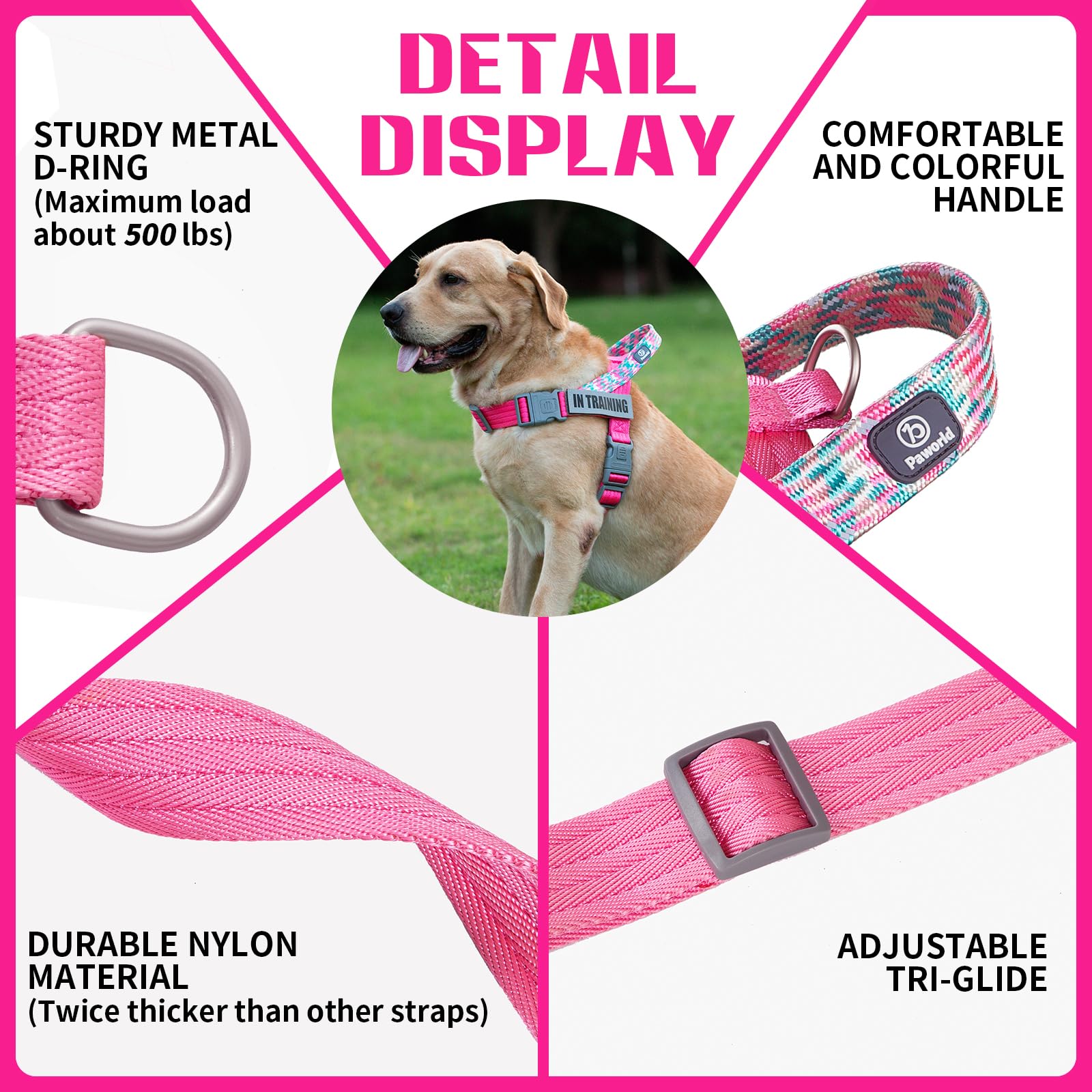 Paworld Service Dog Harness and Leash Set, No-Pull Service Dog Vest with 4 PCS Reflective Patches, Dog Vest Harness with Handle,