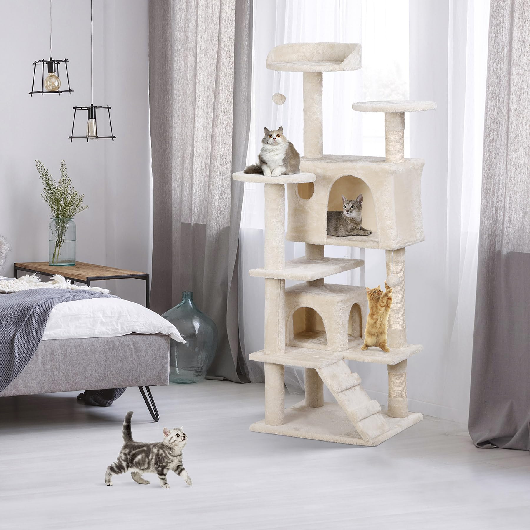 54In Cat Tree Tower For Indoor Cats Multi-Level Cat Condo Cat Bed Furniture With Scratching Post Kittens Activity Center