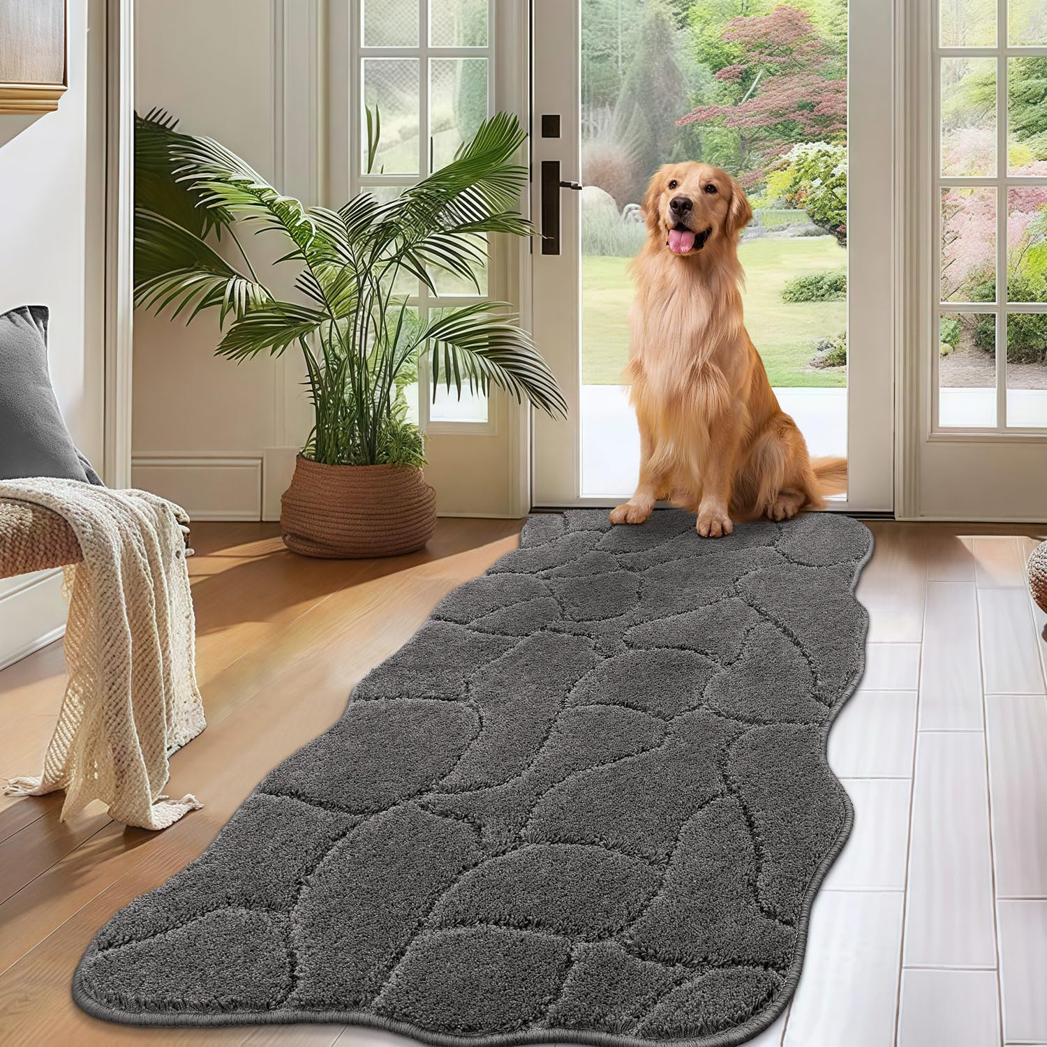 Large Dog Door Mat for Muddy Paws, 22x47 Absorbent Dirt Trapper Long Door Mat, Non-Slip Washable Mud Mat for Dogs, Polyester Mic