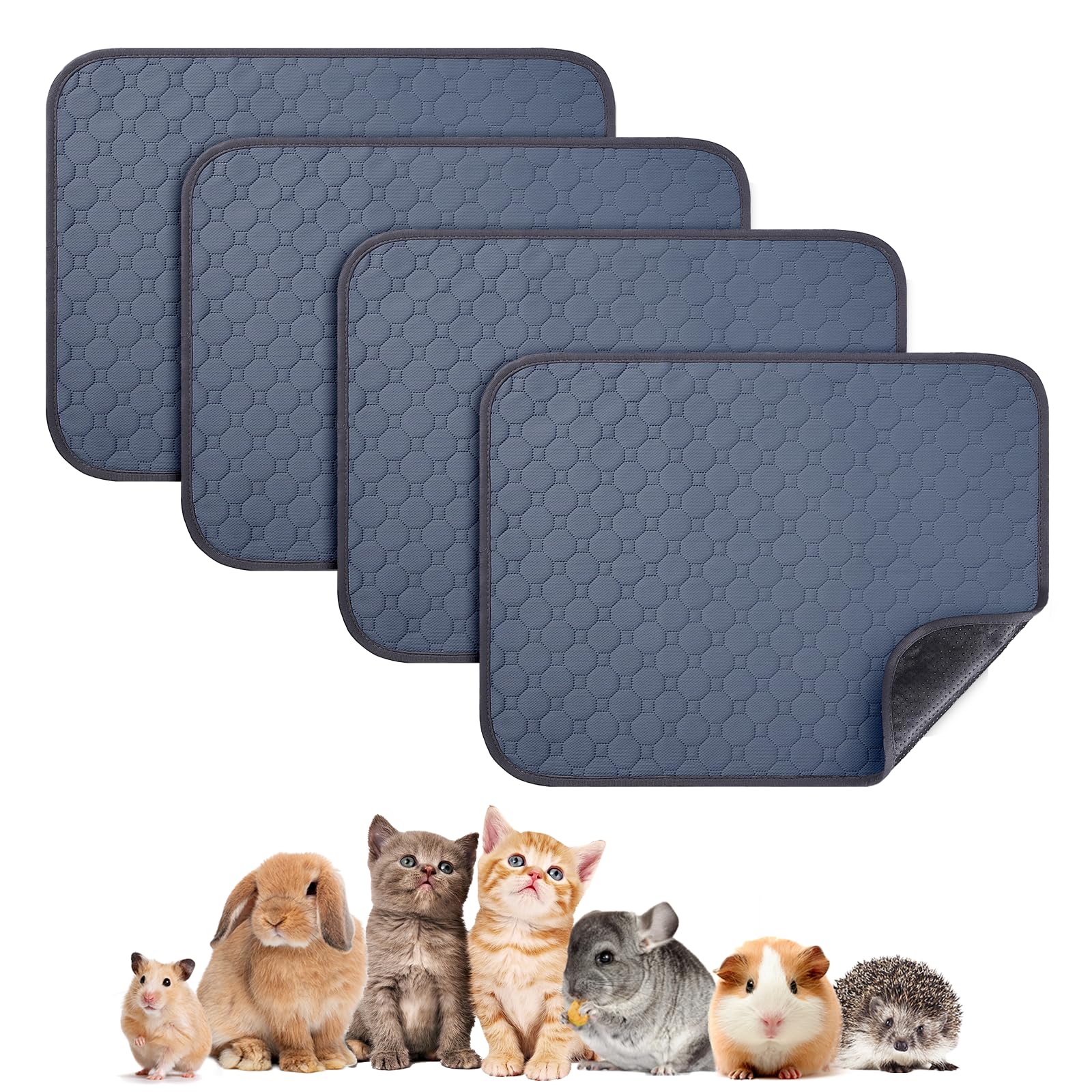 4 Pack 24 X 18 Inch Guinea Pig Cage Absorbent Liner Reusable Waterproof Super Absorbent Guinea Pig Urine Pad Non-Slip Mat For Sm