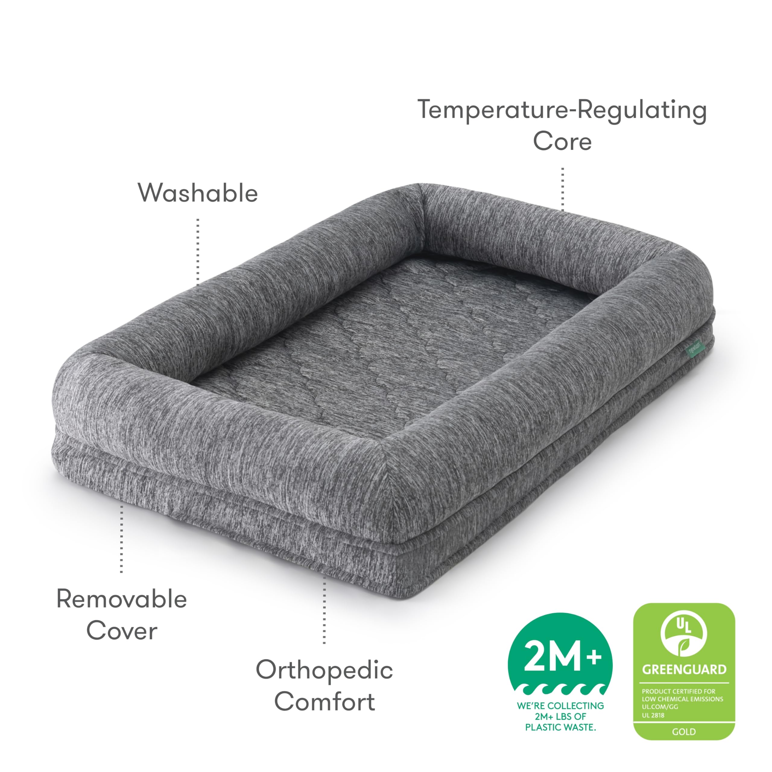 Newton Baby Large Grey Orthopedic Pet Bed - Washable Wovenaire Cover, Comfy & Durable Dog Essentials, Model 999-1402-HGY