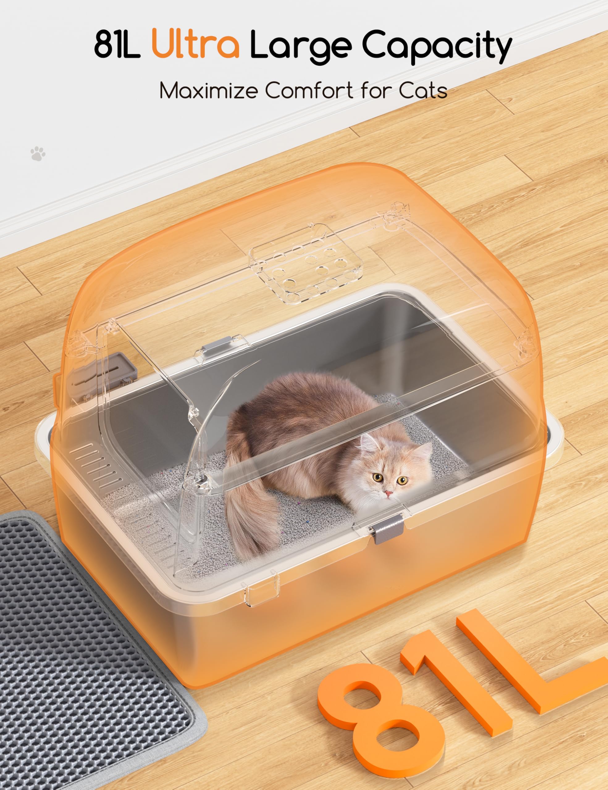 Meowant Stainless Steel Cat Litter Box 2Pcs, Extra Large 3-In-1 Enclosed/Open Top Metal Litter Box With Lid, Odorless Cat Litter