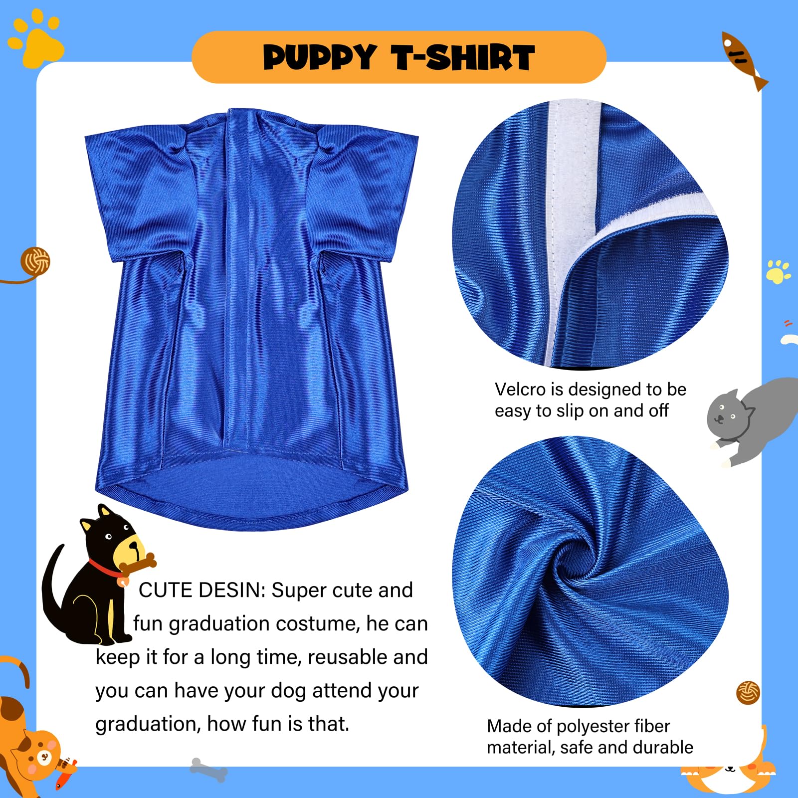 Dog Graduation Cap And Gown, Dogs Cats Graduation Holiday Halloween Costume Accessory(Blue,Medium)