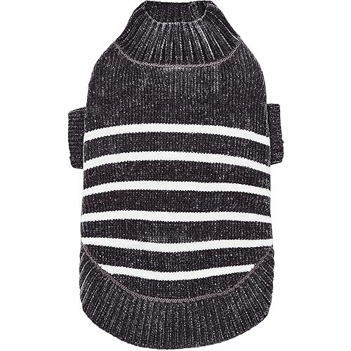 Blueberry Pet Cozy Soft Chenille Classy Striped Dog Sweater In Chic Grey, Back Length 10', Pack Of 1 Clothes For Dogs