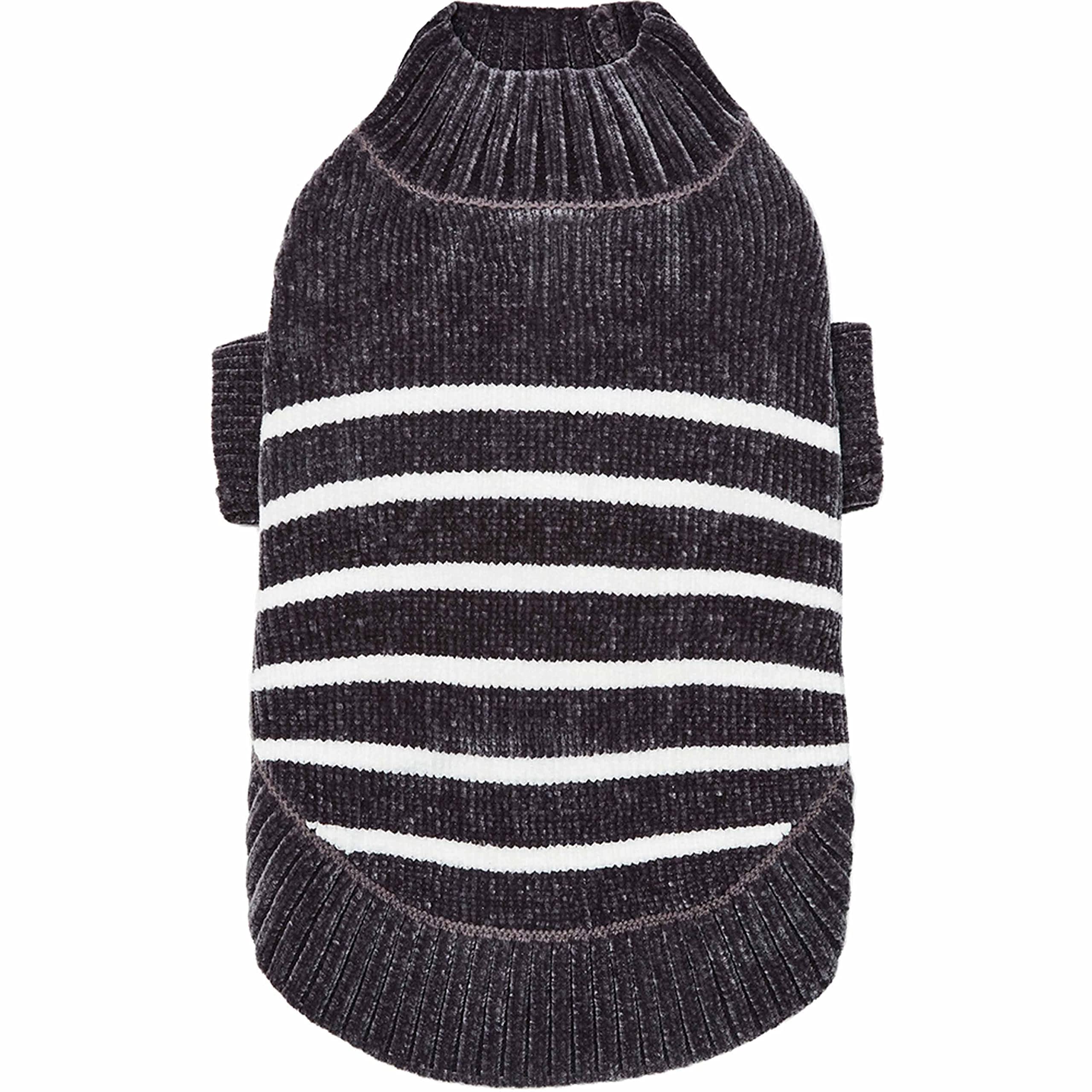 Blueberry Pet Cozy Soft Chenille Classy Striped Dog Sweater in Chic Grey, Back Length 16'', Pack of 1 Clothes for Dogs