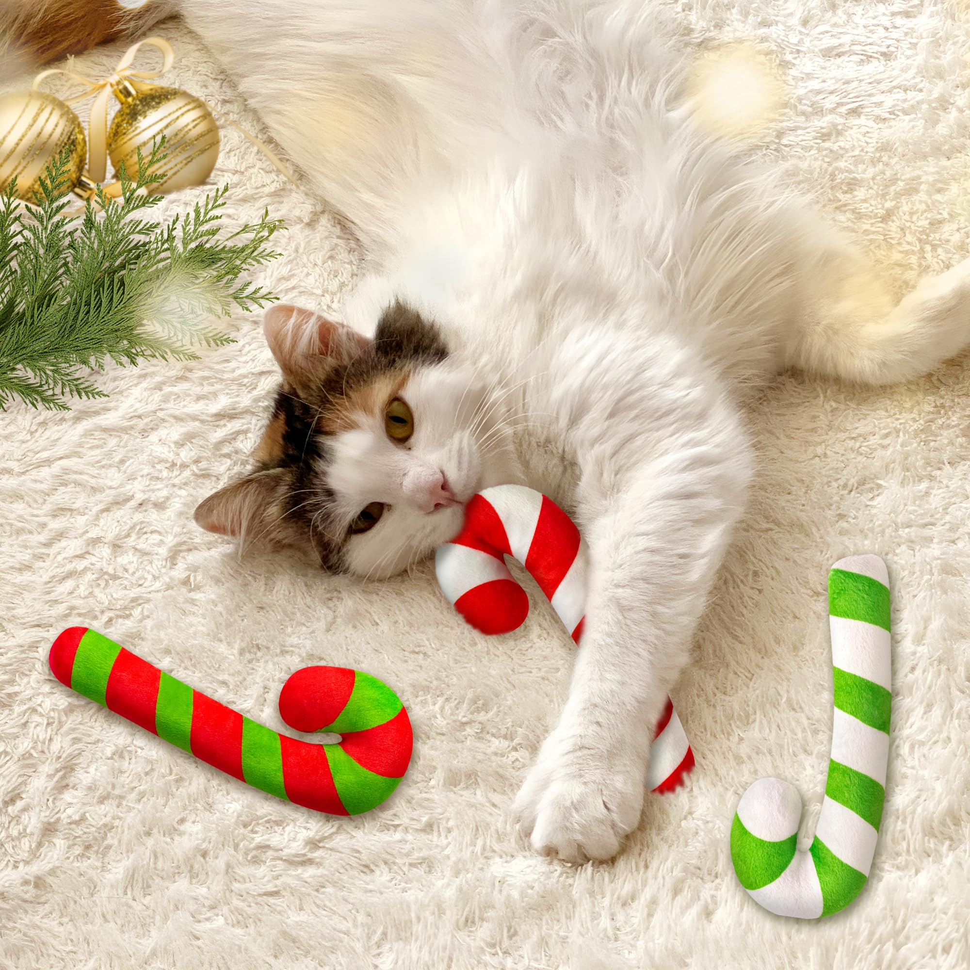 Mallmall6 6Pcs Christmas Candy Cane Catnip Toys Gift For Indoor Chew Bite Kick Catmint Pet Supplies, Cute Interactive Toy For Ca