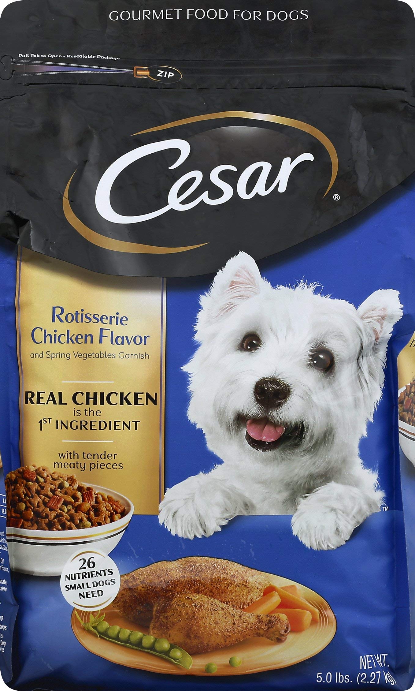 Cesar Dry Food Cesar Small Breed Dry Dog Food Rotisserie Chicken Flavor With Spring Vegetables Garnish, 5 Lb. Bag, 1count