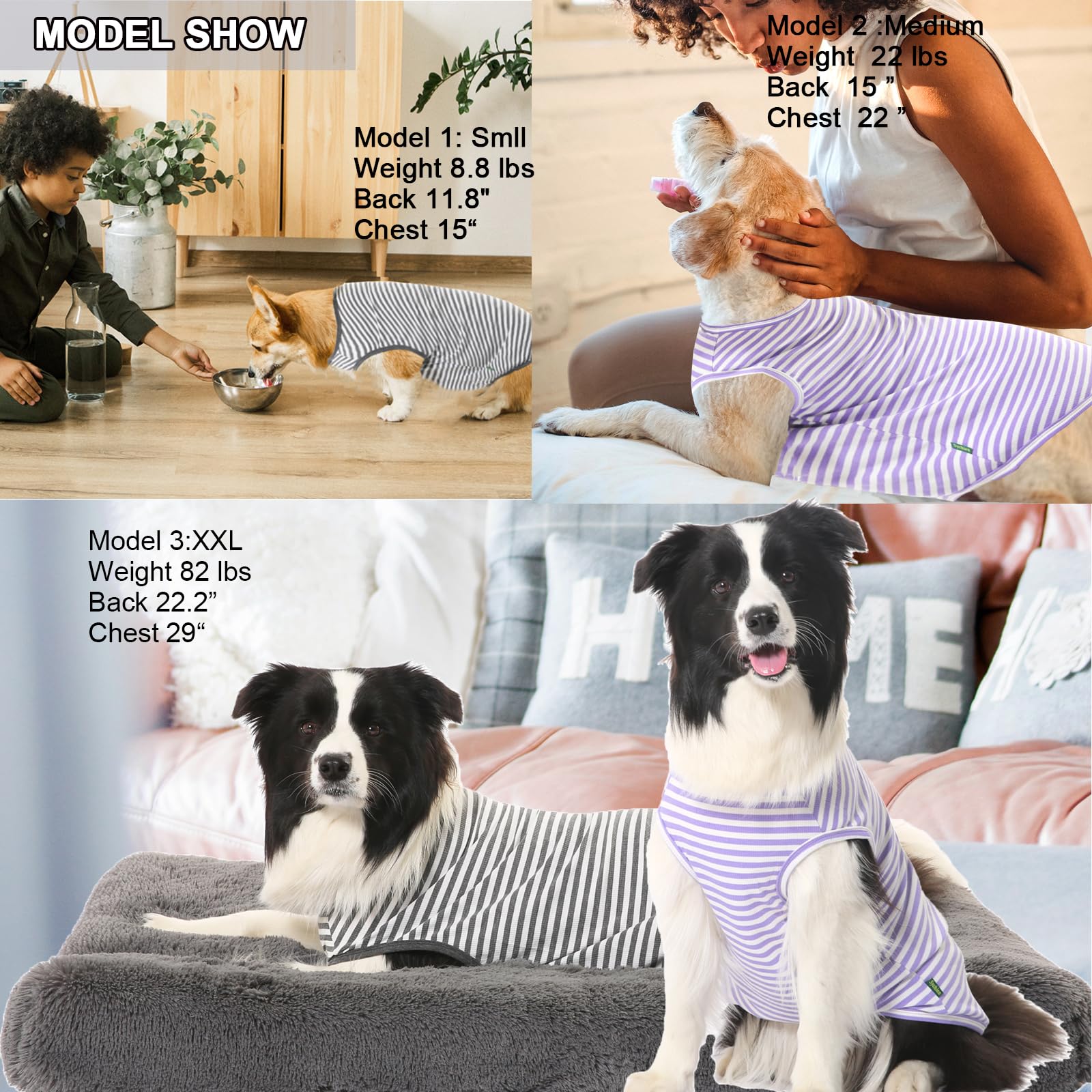 Sychien Dog Cooling Shirt,Summer Combed Cotton Breathable Boy Girl Medium T-Shirts,Purple Grey White Striped M