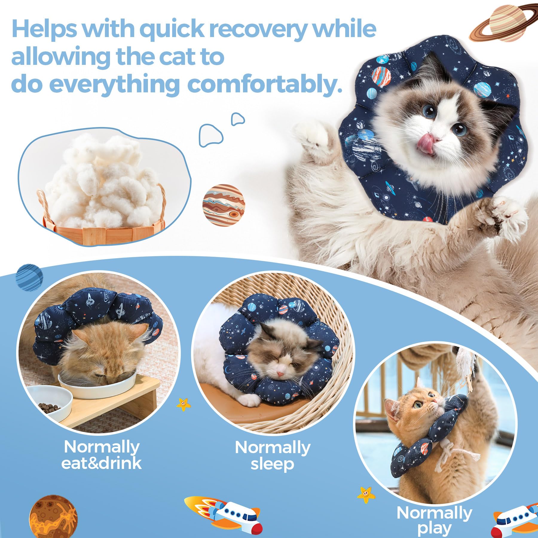 ComSaf Soft, Protective Adjustable Cat Cone Collar to Stop Licking After Surgery, Comfortable Lightweight Elizabethan Collar for
