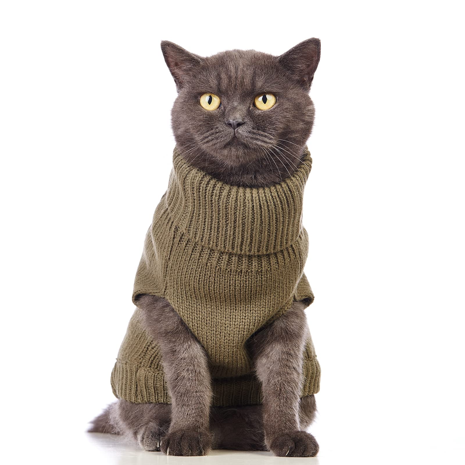 Jnancun Cat Sweater Turtleneck Knitted Sleeveless Cat Clothes Warm Winter Kitten Clothes Outfits For Cats Or Small Dogs In Cold Season (Small, Olive Green)