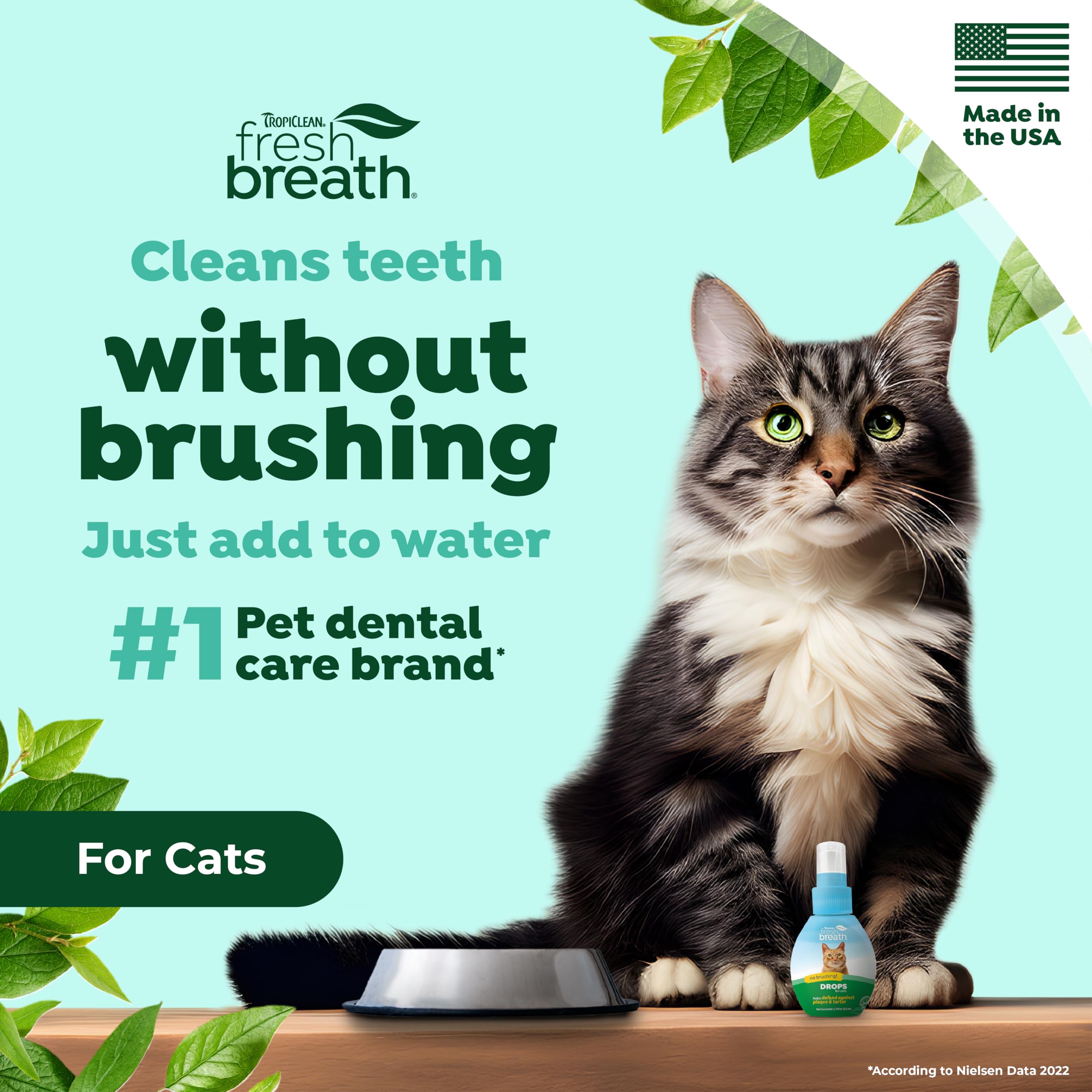 TropiClean Fresh Breath for Cats | Travel Ready Cat Breath Freshener Concentrated Water Additive Drops | Made in the USA | 2.2 o