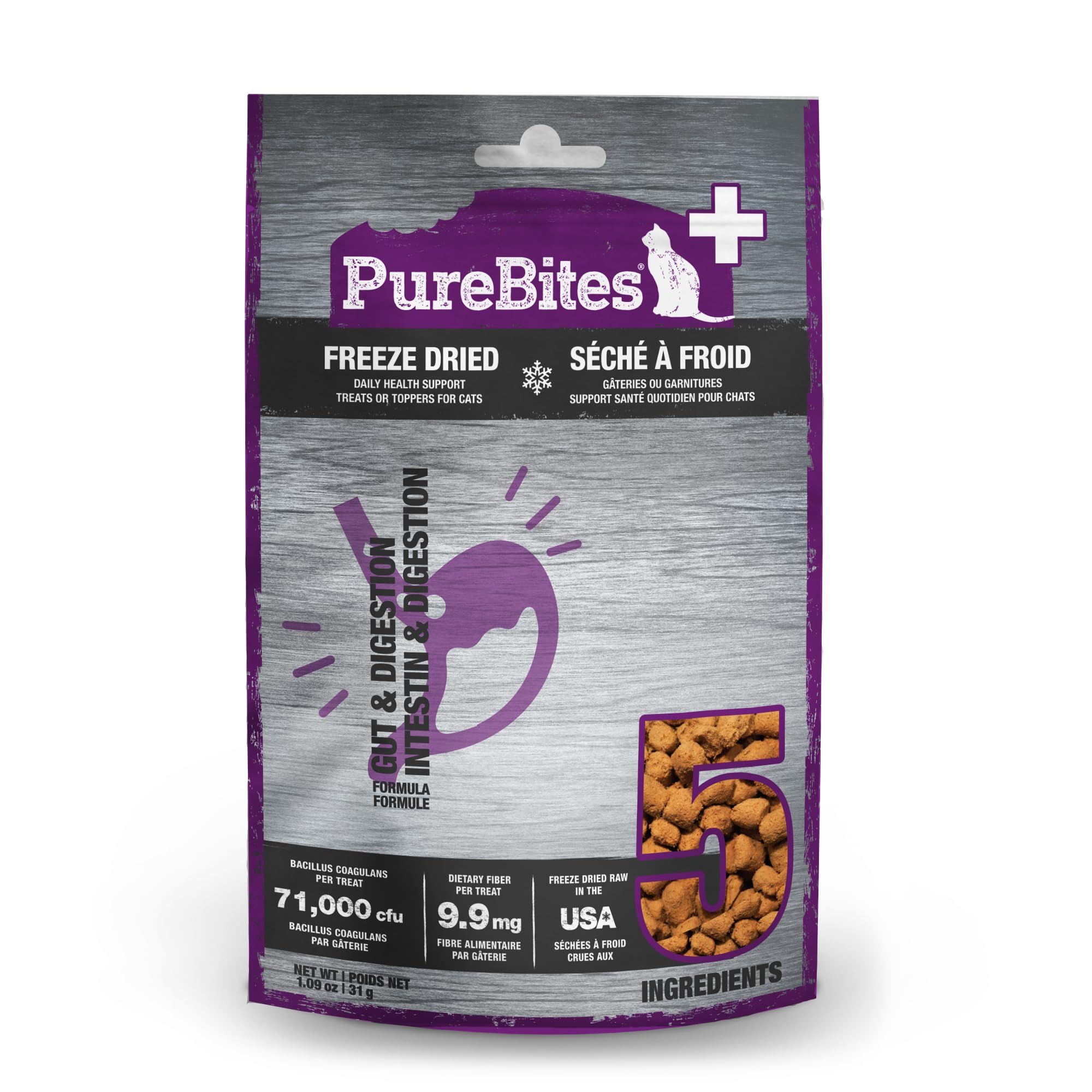 PureBites+ Freeze Dried Cat Treats 31g | Gut & Digestion | 5 Ingredients | Made in USA
