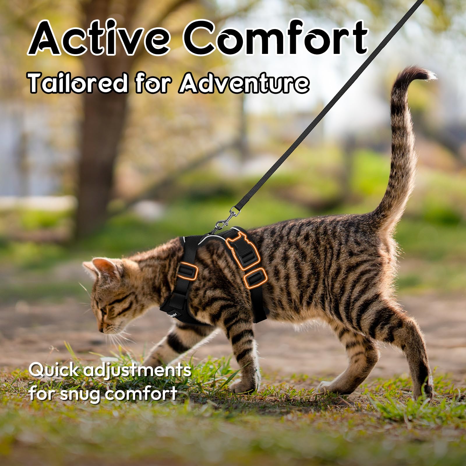 Dooradar Cat Harness And Leash Set, Escape Proof Safe Adjustable Kitten Vest Harnesses For Walking, Easy Control Soft Breathable Mesh Jacket With Reflective Strips For Cats, Black, S