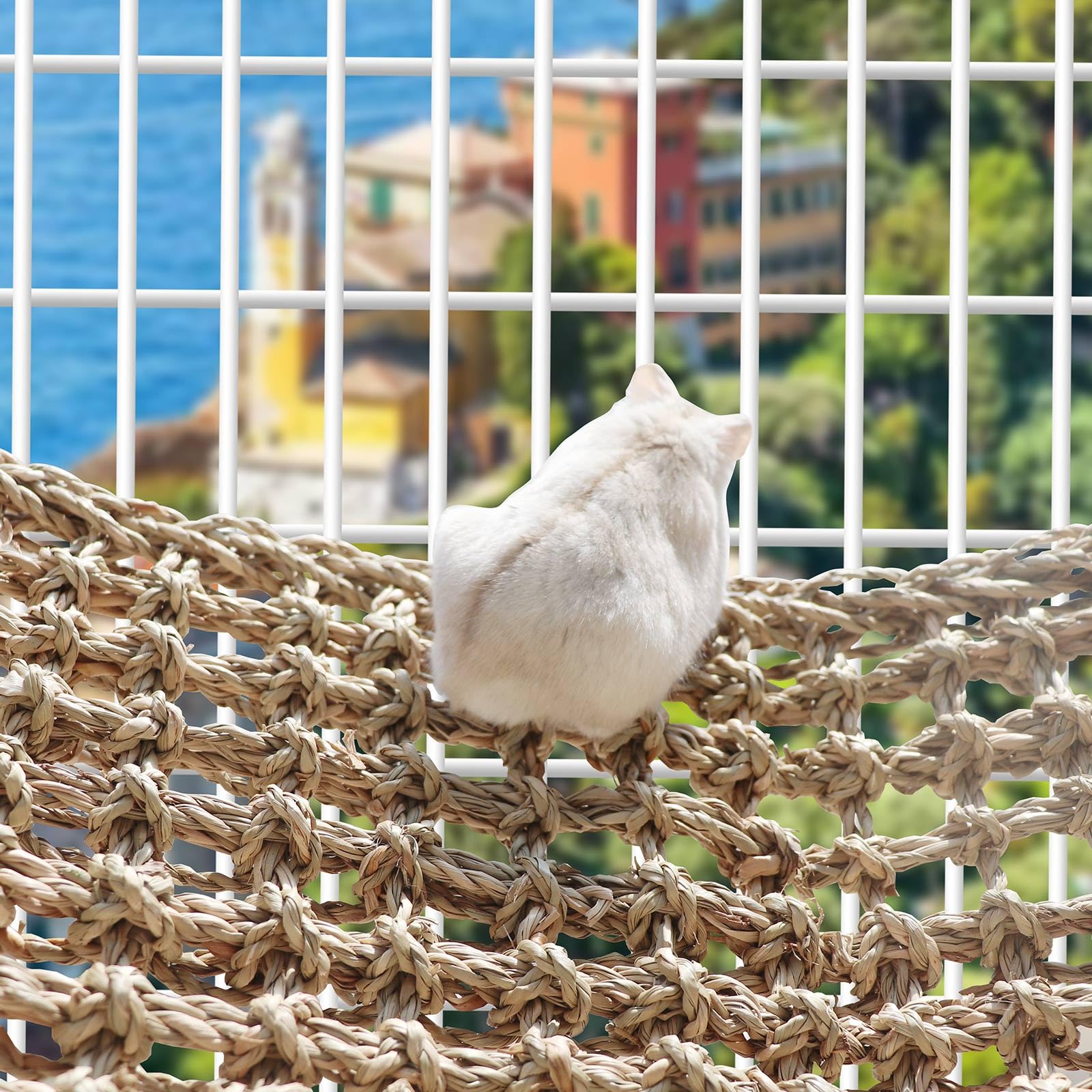 39 X 7 Inch Rat Climbing Toys, Cat Climbing Toys, Small Animals Seagrass Mat Toy, Natural Seagrass Woven Net Hammock With Hooks,