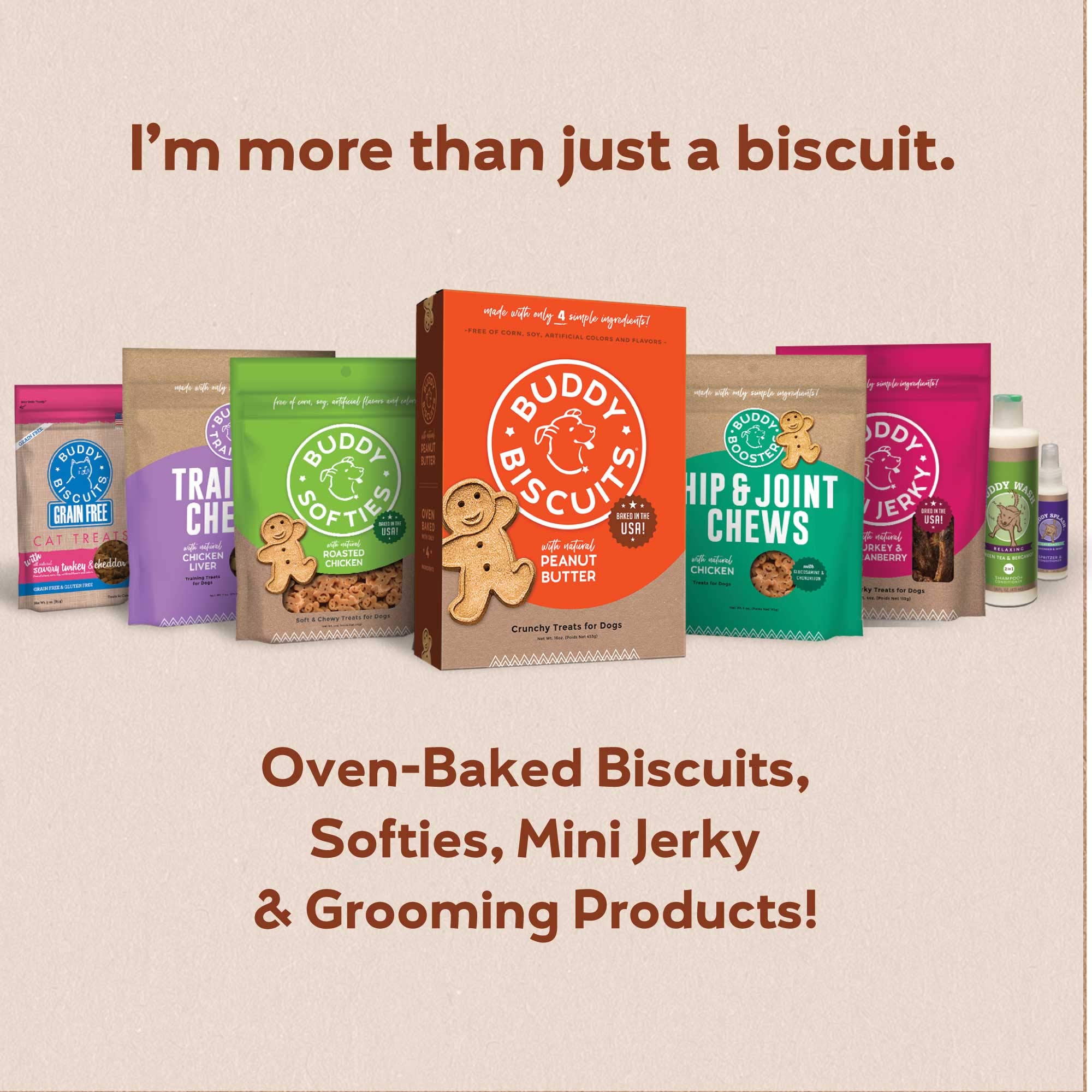 Buddy Biscuits, Soft & Chewy Treats for Small & Large Dog, Made in USA Peanut Butter Flavor - 6 oz, 4 Pack
