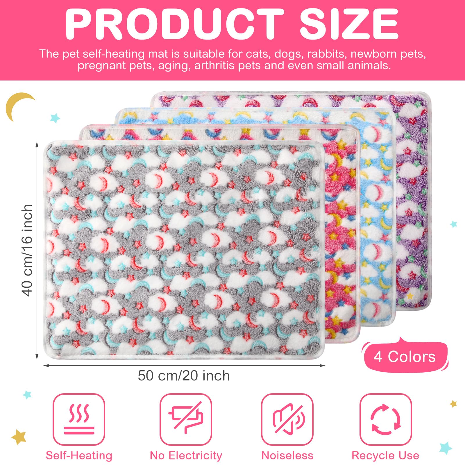 Clysee 4 Pack Self Heating Cat Bed Cat Self Warming Pad With Removable Cover Extra Warm Thermal Pet Pad Washable Pet Crate Mat A