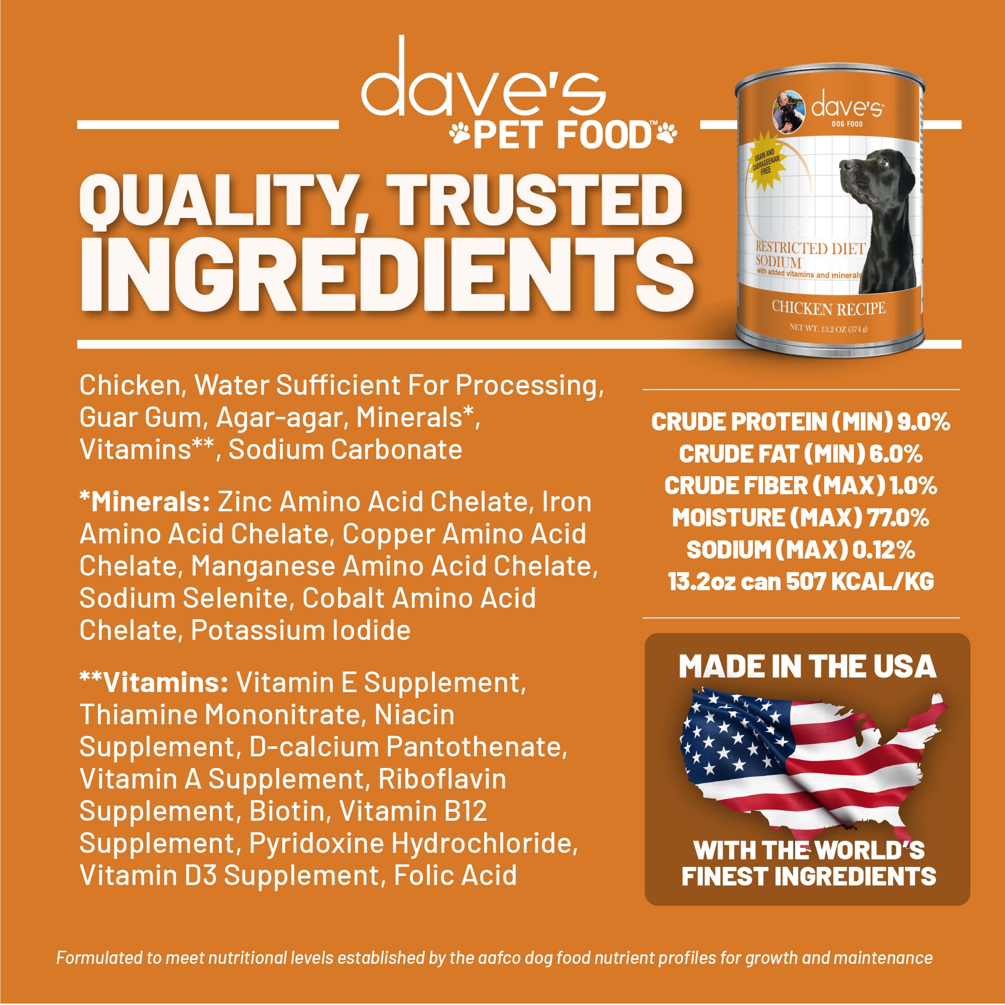 Daves Pet Food Restricted Sodium Diet for Dogs, Chicken Pate Recipe, 13.2 oz Canned Dog Food, Case of 12