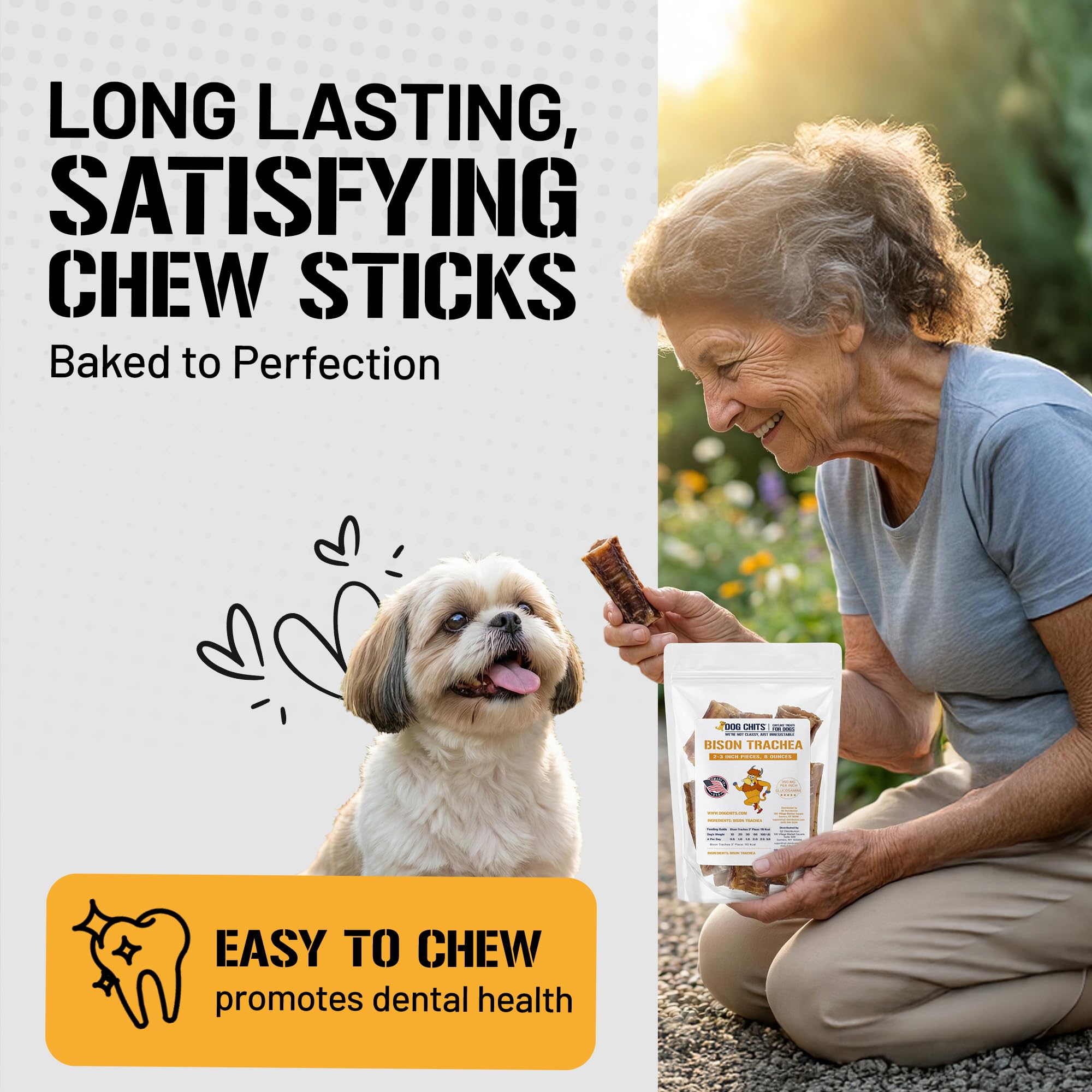 Dog Chits Bison Trachea for Dogs - Dog and Puppy Chews | Amazing for Joints | 8 oz. Bag | Made in USA | All-Natural Treats | Lar