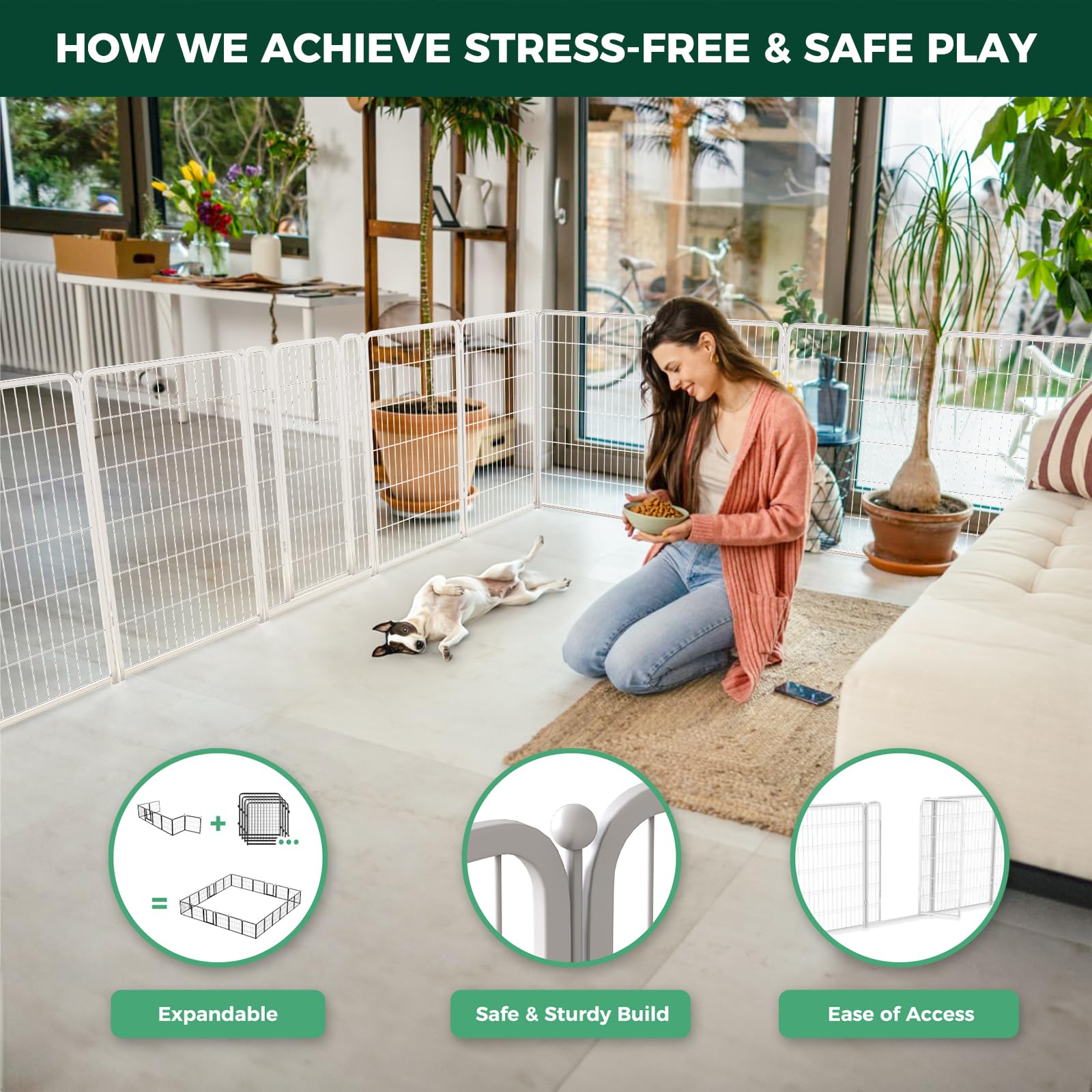 Fxw Homeplus Dog Playpen For Indoor Use - Stress-Free And Safe Play, Heavy Duty 45 Inch 6 Panels Dog Pen For Large Dogs, Whitepa