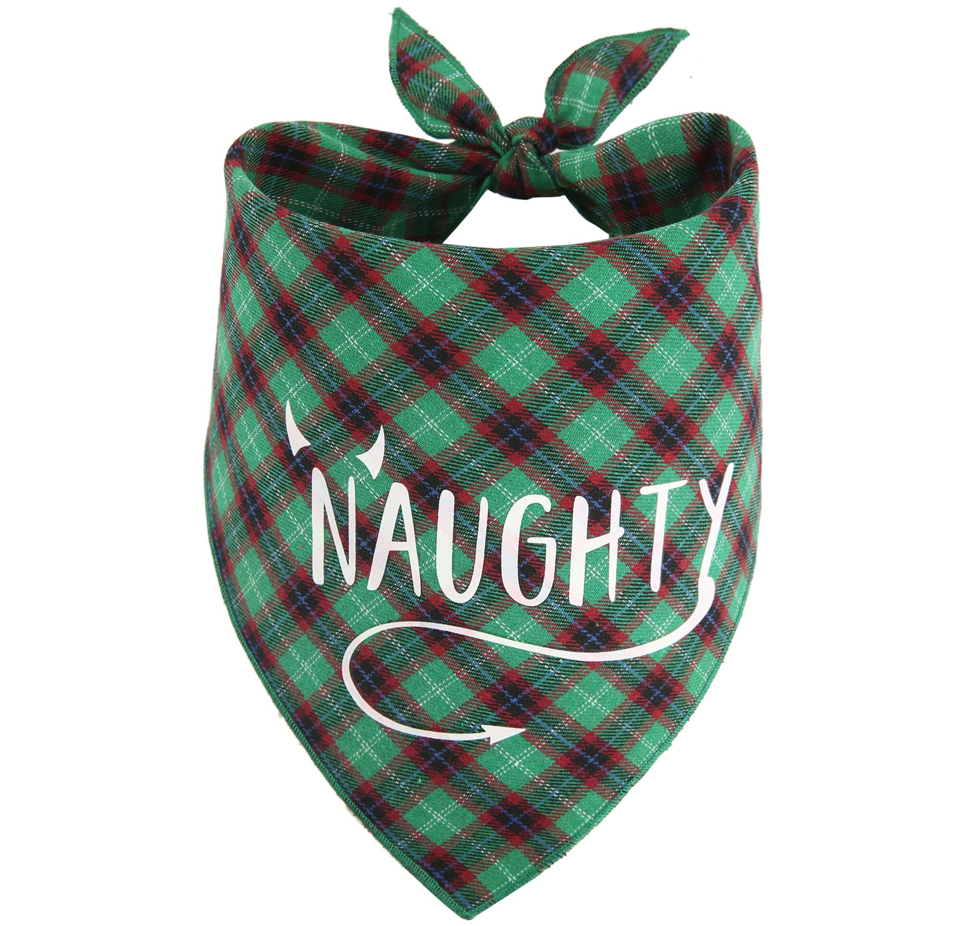 PICKUPIK Naughty Nice Dog Bandana 2 Pack, Reversible Cotton Christmas Scarf for Small/Medium/Large Dogs, Green/Red