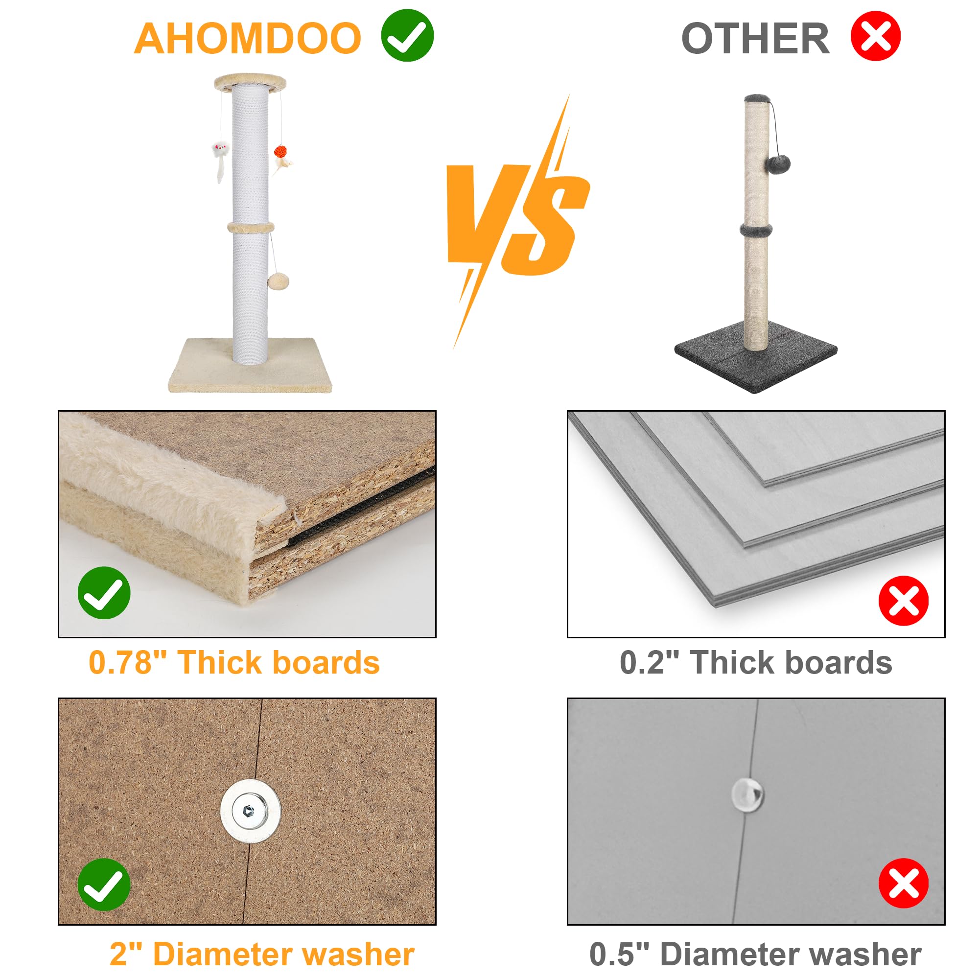 Ahomdoo 36.5 Inch Cat Scratching Post Heavy Duty Cat Scratch Post Handmade Cotton Rope With Hanging Toys For Ultimate Cat Fun(Be