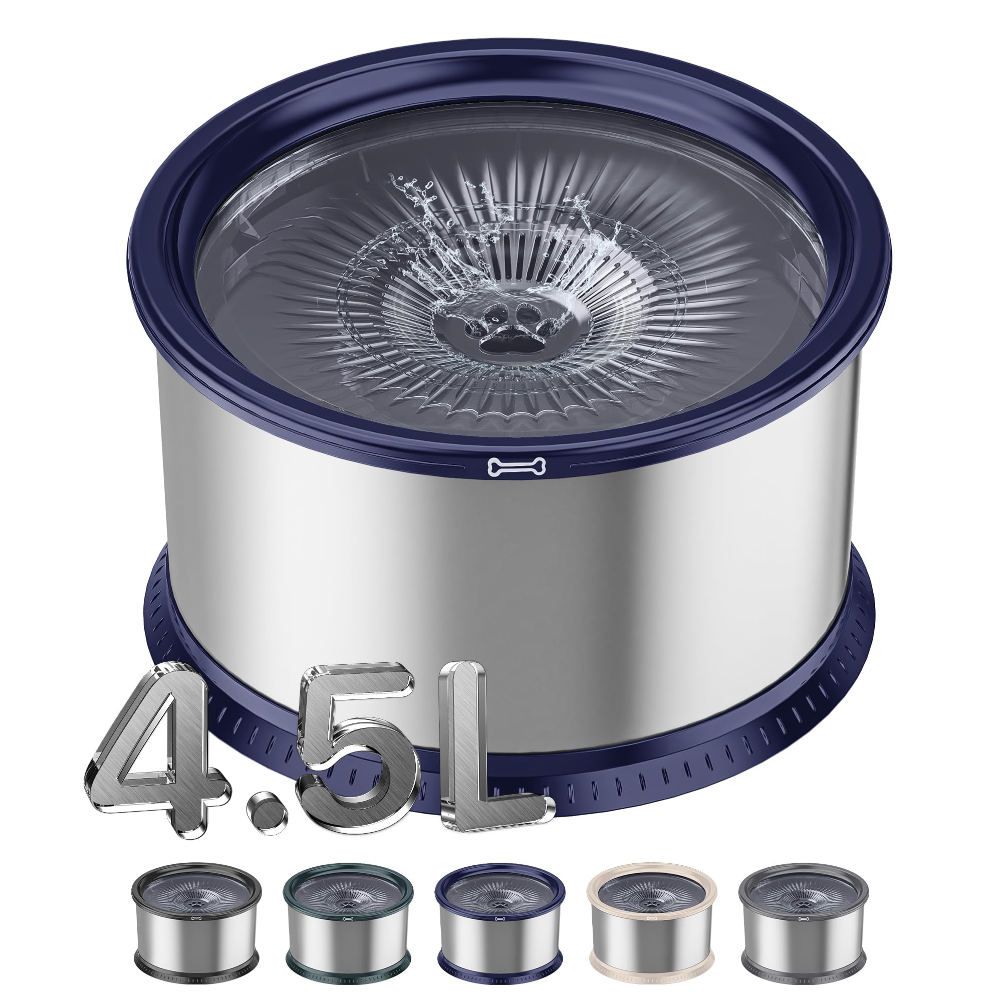 Twinsing 4.5L/1.2Gal Dog Water Bowl, No Spill Stainless Steel Slow Water Bowl For Medium Large Dogs, Large Capacity Splash Proof