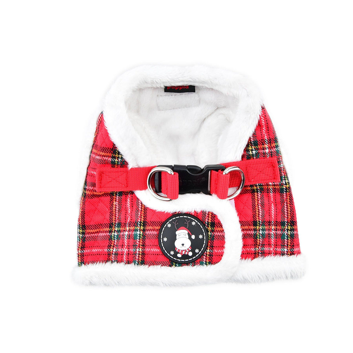 Puppia Blitzen Vest Dog Harness Step-In Warm Winter Christmas Holiday Harness For Small And Medium Dog, Checkered Red, X-Large