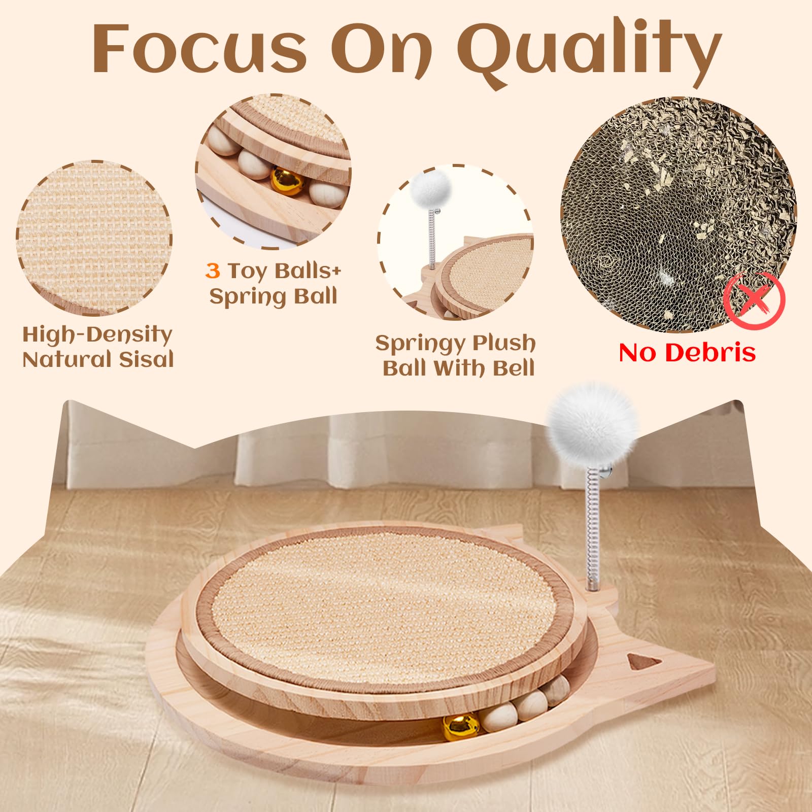 Cat Scratcher Board With Natural Sisal,Interactive Cat Kitten Kitty Toys With Ball Track Spring Ball For Bored Indoor Adult Cats