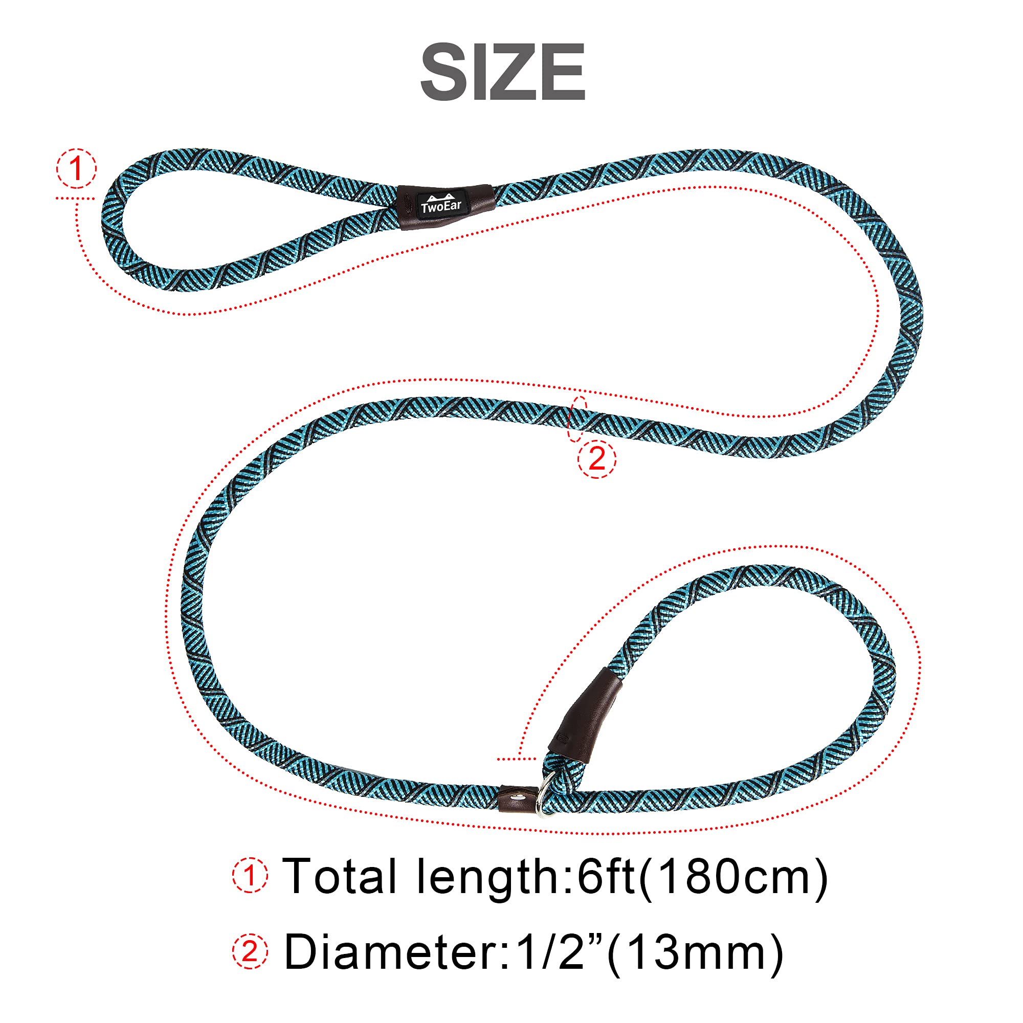 Twoear Dog Leash Dog Slip Rope Leash 6Ft Dog Training Leash Heavy Duty Strong Slip Lead Highly Reflective Threads For Small Medium And Large Dogs (Slim(3/8''X6Ft), Blue)