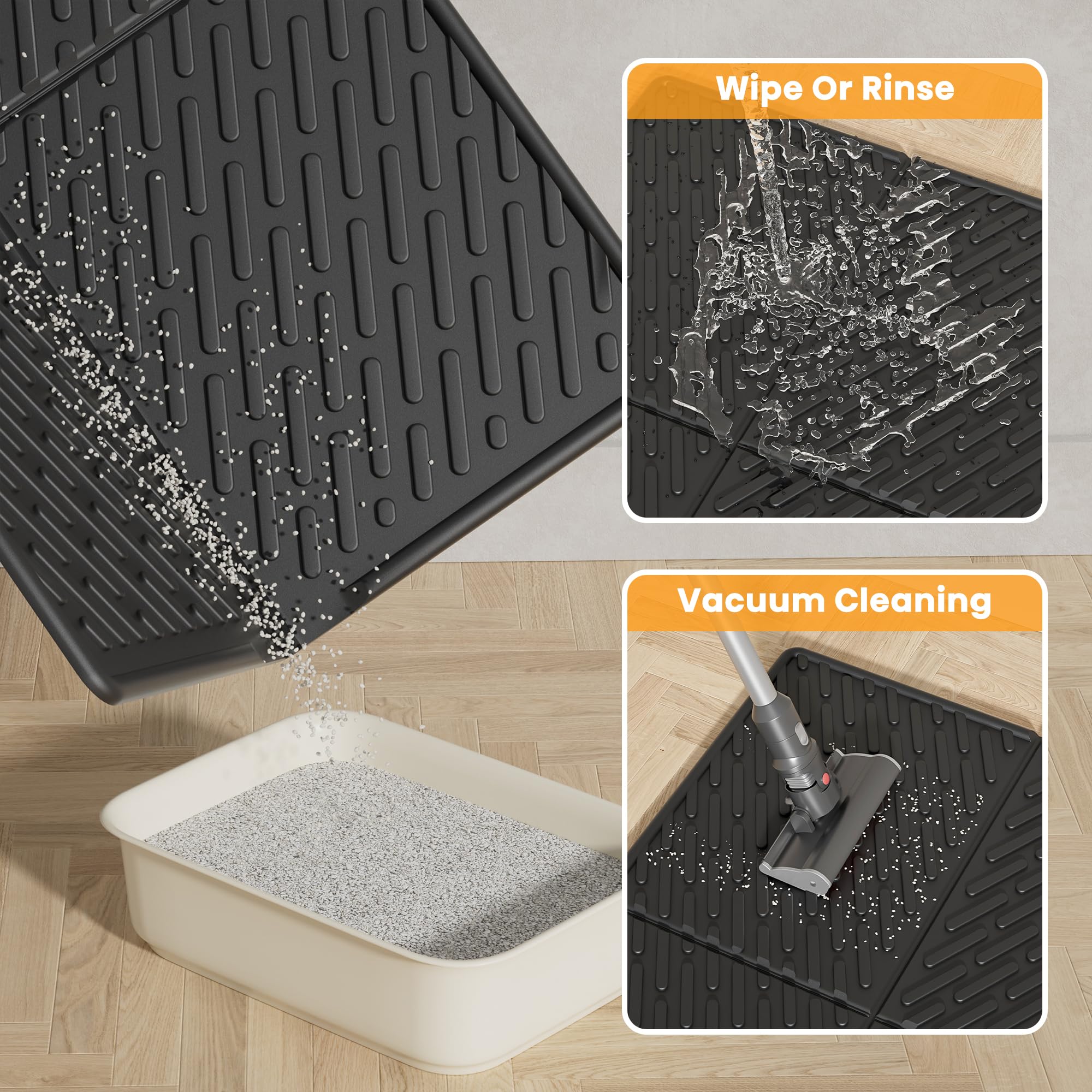 Pieviev Cat Litter Box Mat, 31 x 24  Scratch Resistant Litter Trapping Mat, Easy Clean for Scatter Control, Soft on Kitty Paws,