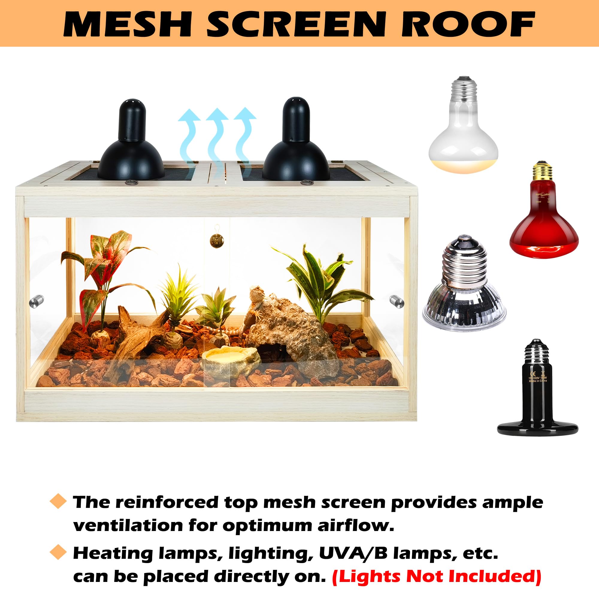 Prolee Bearded Dragon Tank 28 Gallon, Lizard Tank, Reptile Tank With Metal Mesh Roof Door, Snake Tank With Lock Design, 24'' Lon