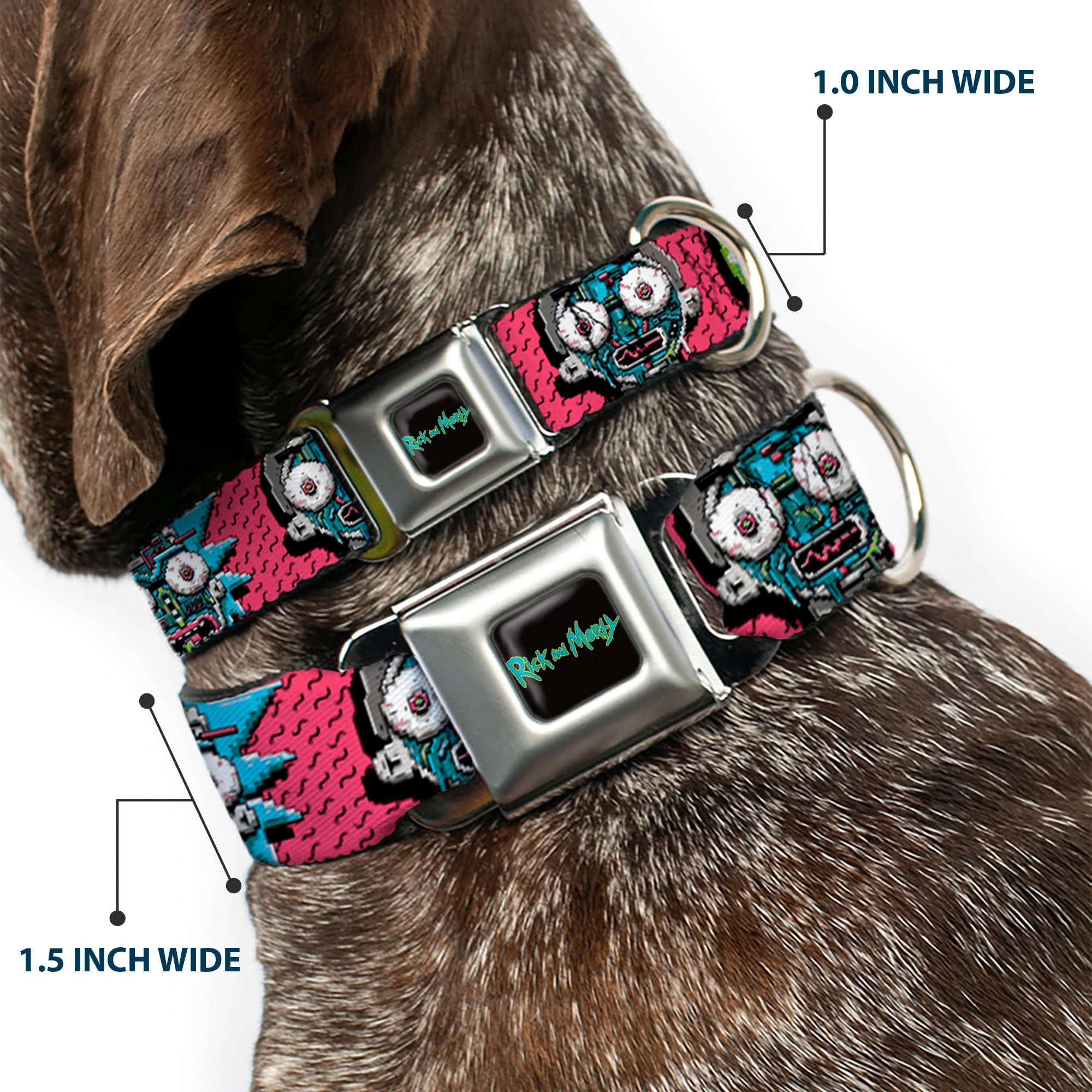 Buckle-Down Dog Collar Seatbelt Buckle Rick And Morty Circuit Faces Portal Gun, 1.5' Wide - Fits 13-17' Neck - Small, Dc-Sb-Rm