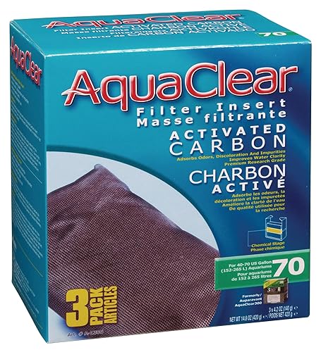 Fluval AquaClear 70 Activated Carbon Inserts - 3 Pack Replacement Media for Aquarium Filters, White