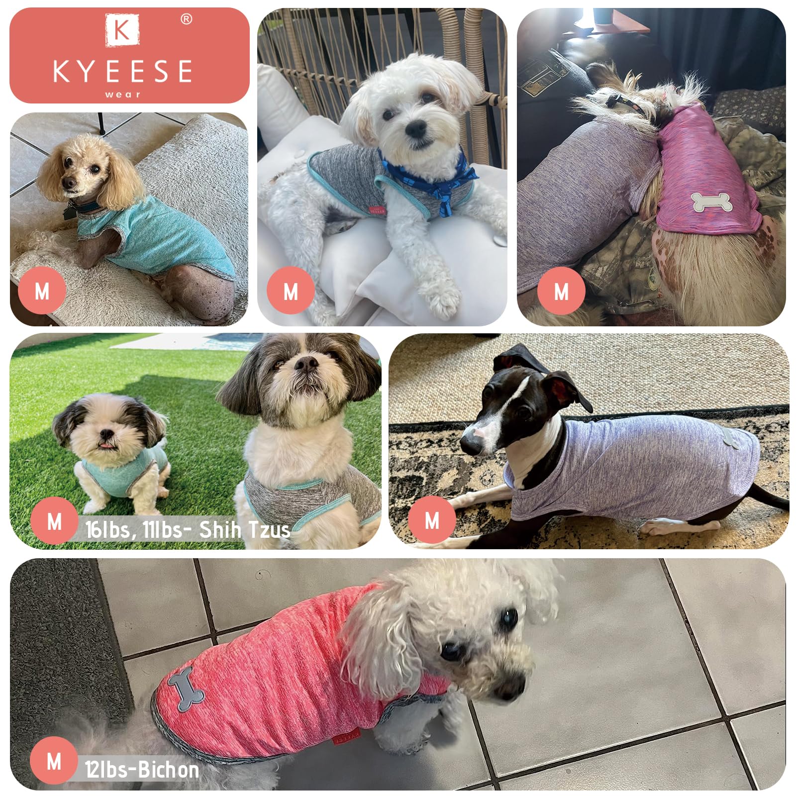 Kyeese 2 Pack Dog Shirts Quick Dry Soft Stretchy Pet T-Shirts With Reflective Label Tank Top Sleeveless Sun Protection Vest Dog