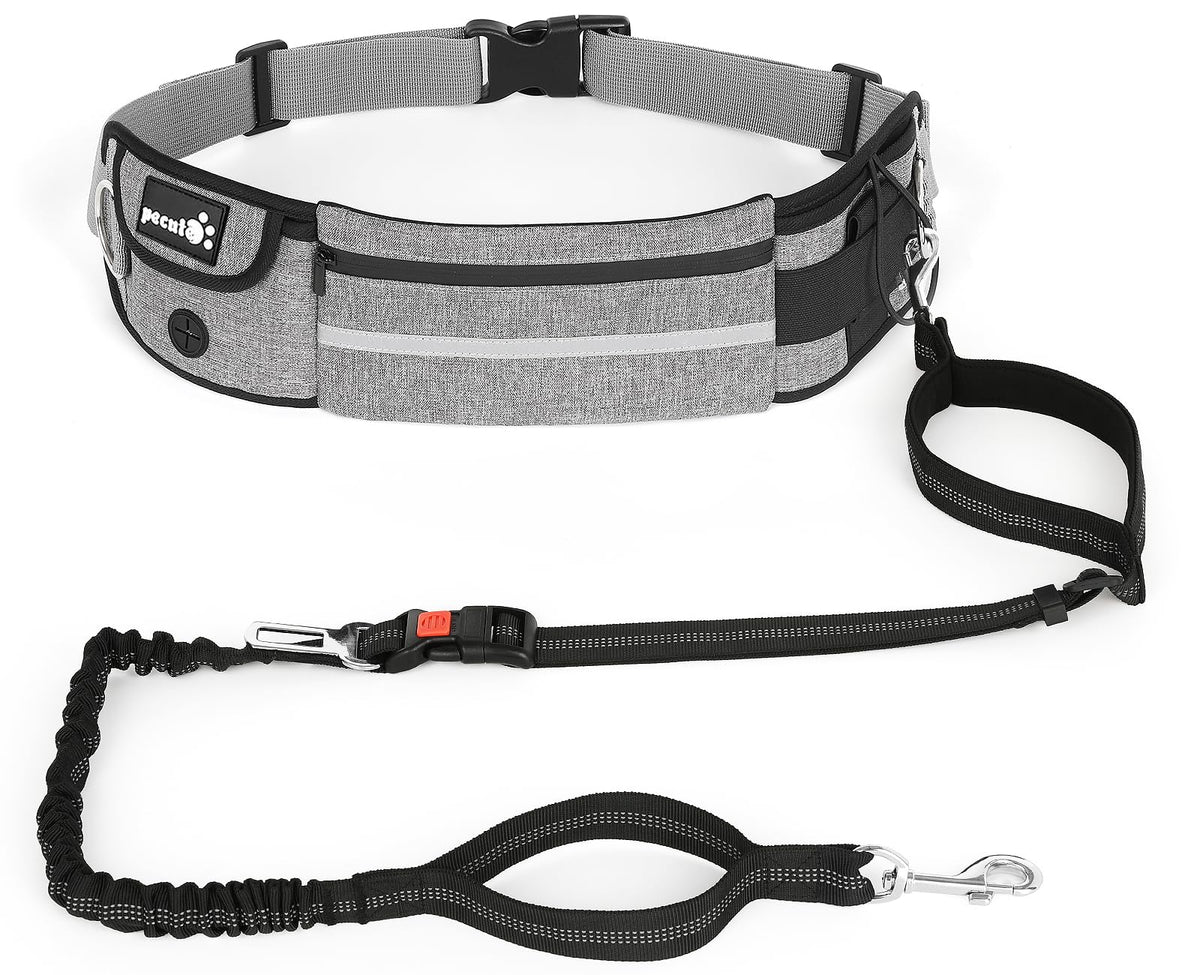 Pecute Hands Free Dog Leash With Pouch, Waist Belt Fanny Pack With Soft Padds, Dual Padded Handles And Durable Bungee For Walking, Hiking, Jogging Biking, And Running (Up To 220Lbs)