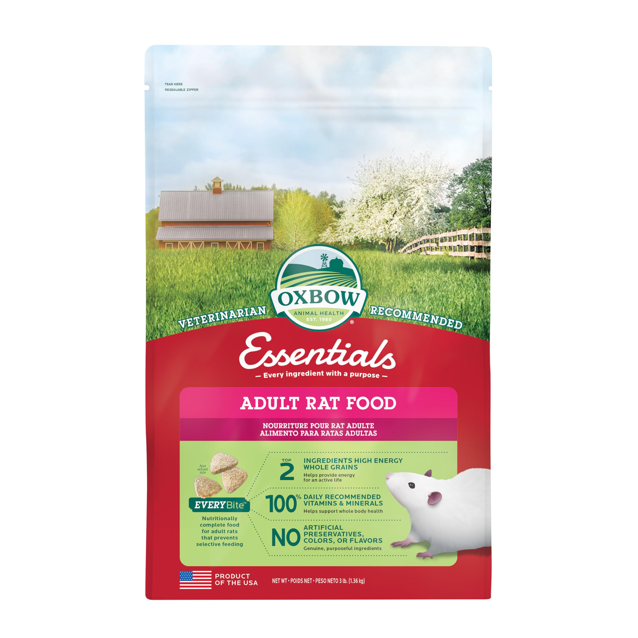 Oxbow Essentials Adult Rat Food - All Natural Adult Rat Food - Veterinarian Recommended- Made in the USA- Rich in Natural Vitami