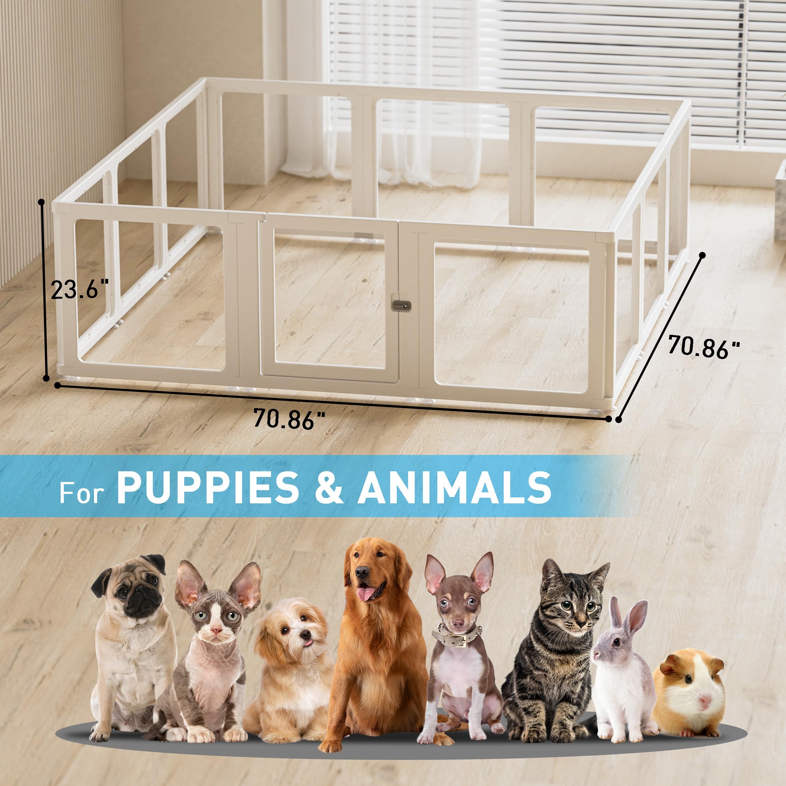 ITYLIFE Citylife Dog Playpen - 12 Panels, 23.6"H, Clear Plastic Indoor/Outdoor Pet Playpen for Dogs, Cats, Bunnies, Pigs - Model XLT