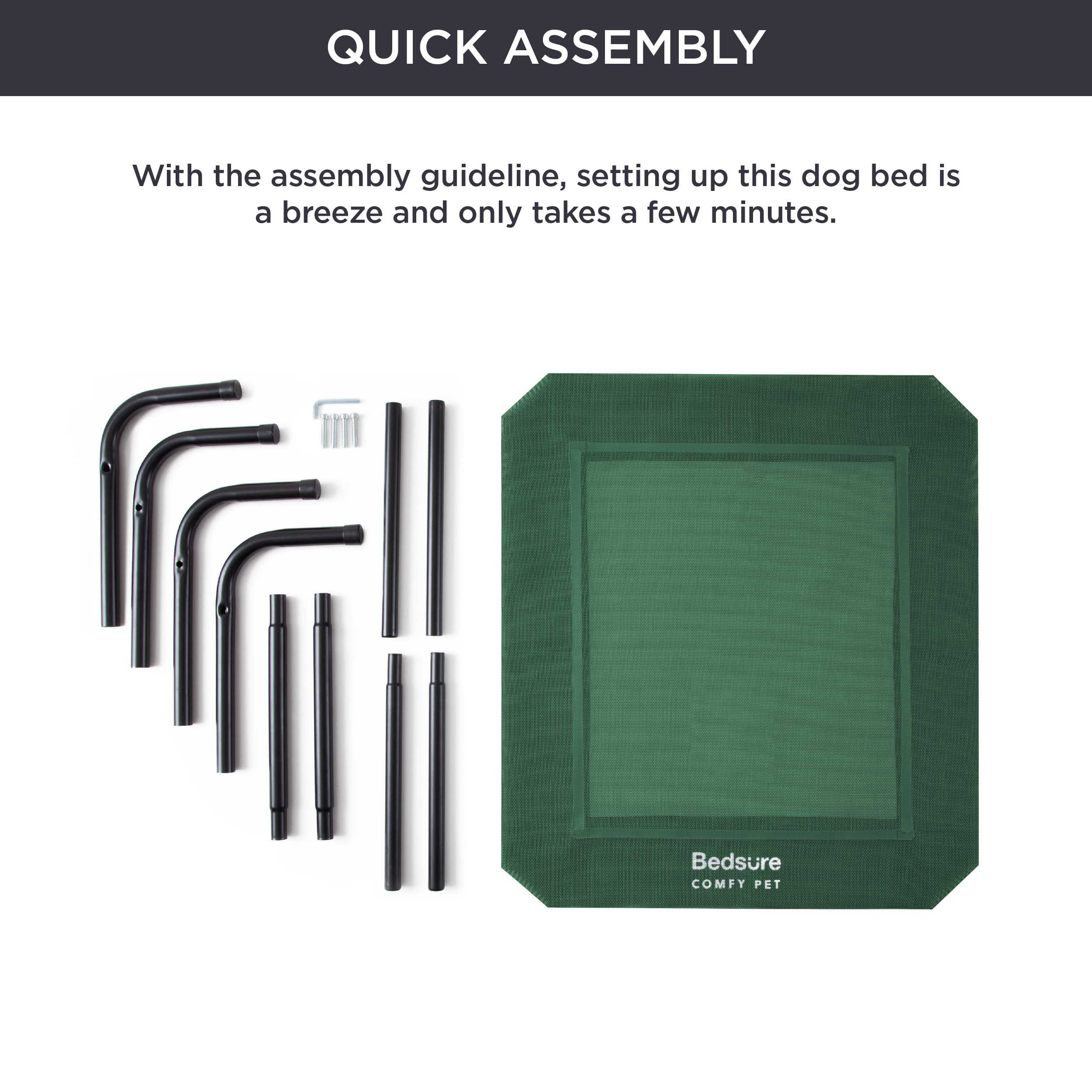 Bedsure Large Elevated Cooling Outdoor Dog Bed - Raised Dog Cots Beds For Large Dogs, Portable Indoor & Outdoor Pet Hammock Bed With Skid-Resistant Feet, Frame With Breathable Mesh, Green, 49 Inches