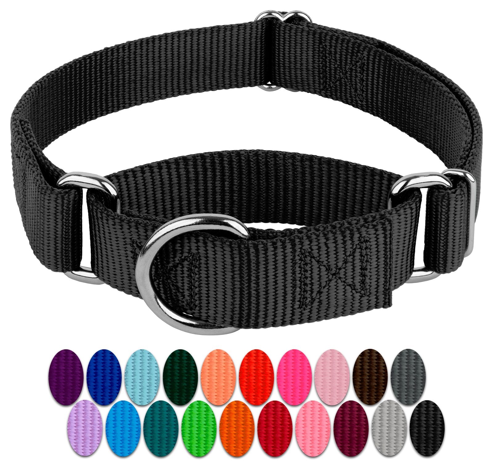 Country Brook Petz - Black Martingale Heavy Duty Nylon Dog Collar - 21 Vibrant Color Options (1 Inch Width, Extra Large)