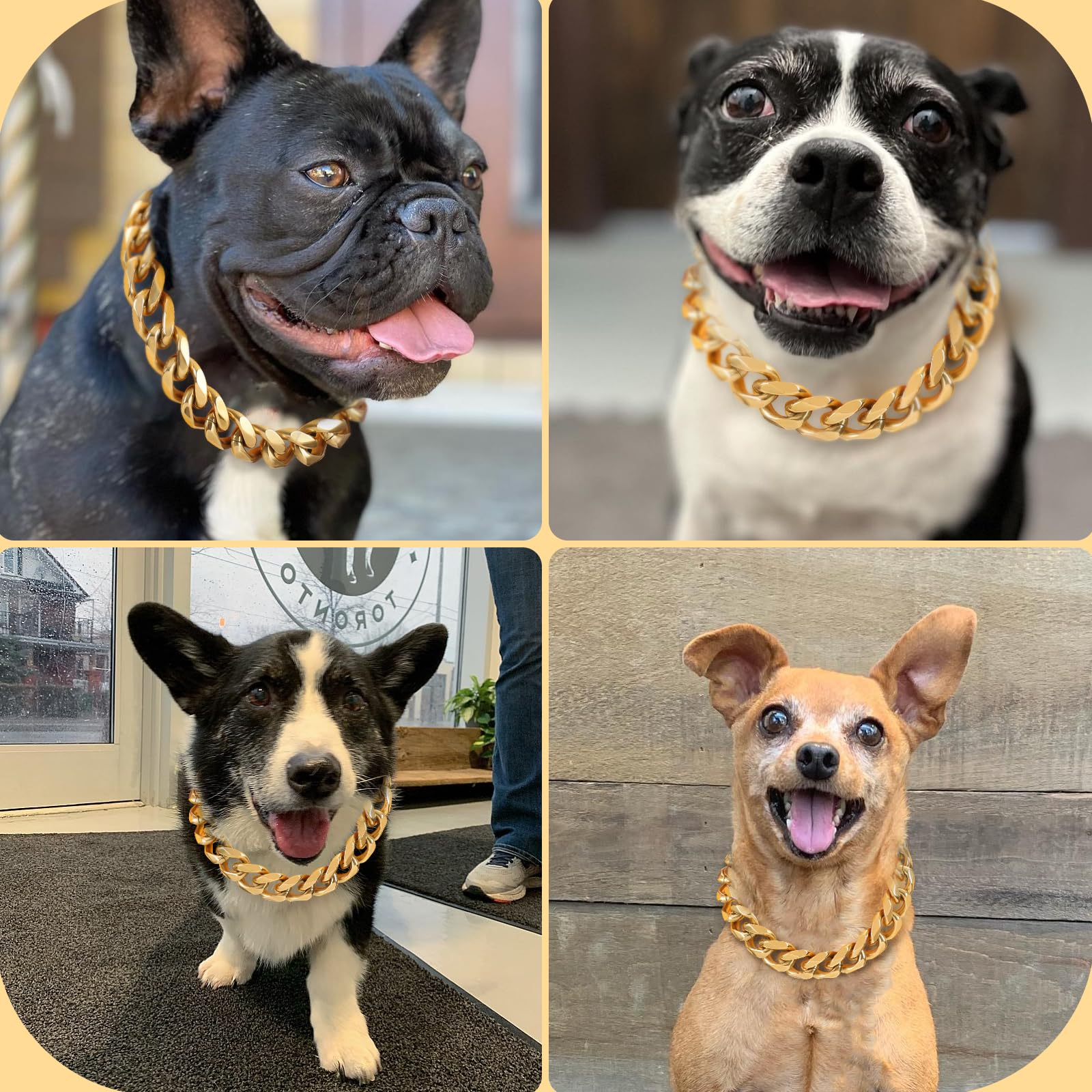 Baobote 15Mm Gold Stainless Steel Dog Collar With Cuban Link Chain Heavy Duty Chew Proof Training Collar For Dogs(26 Gold)